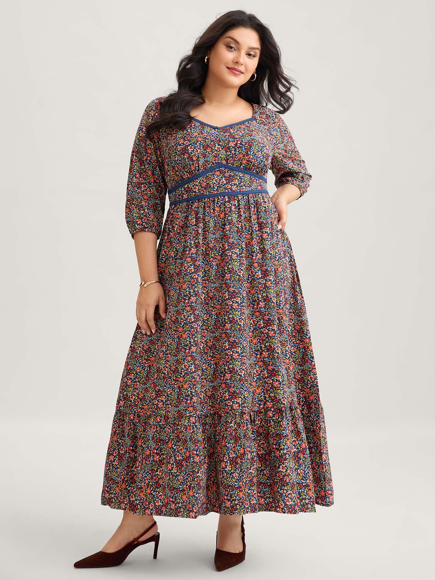 Ditsy Floral Woven Ribbon Maxi Dress - Image 4