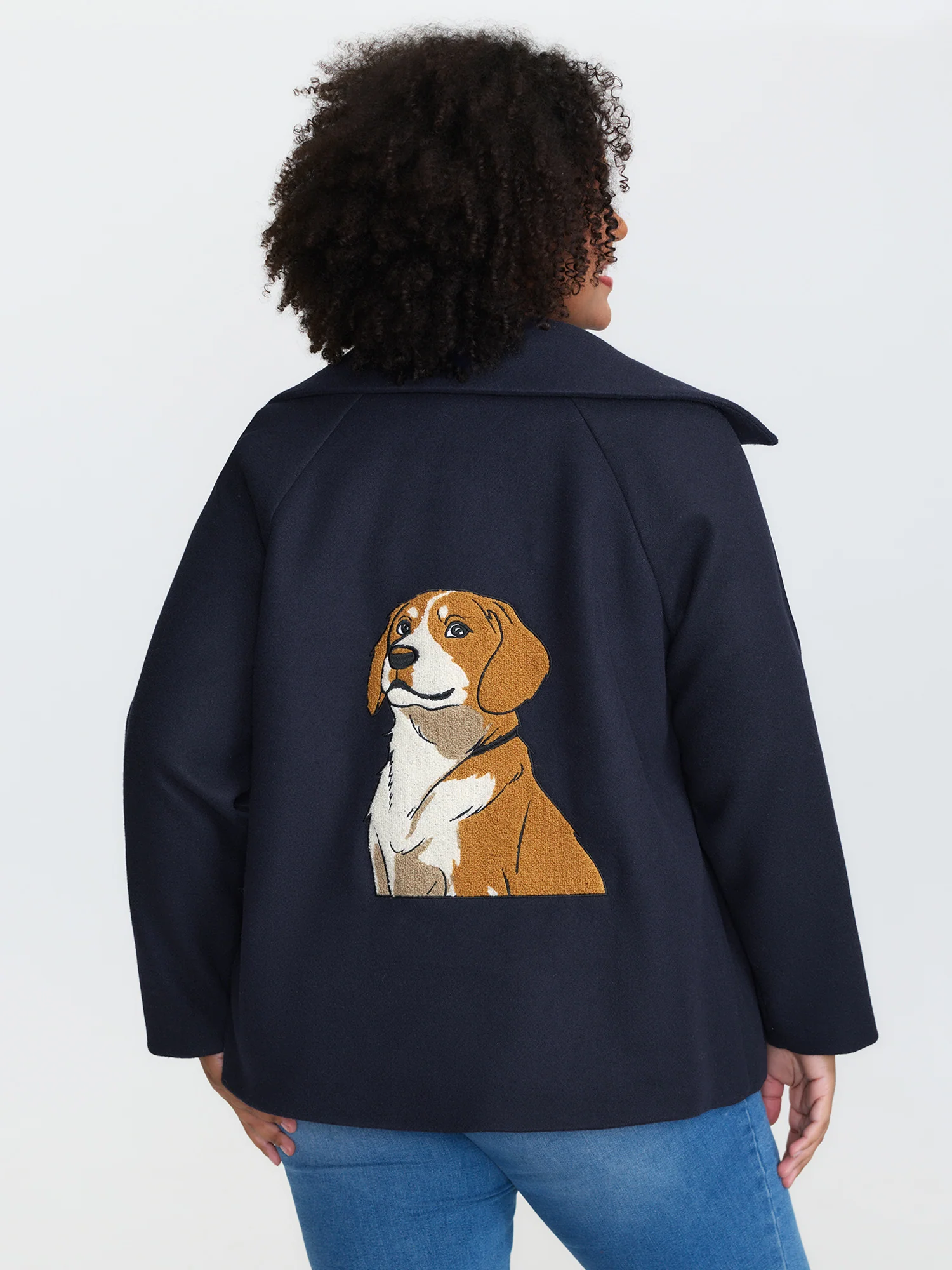 Dog Embroidered Zipper Collar Jacket