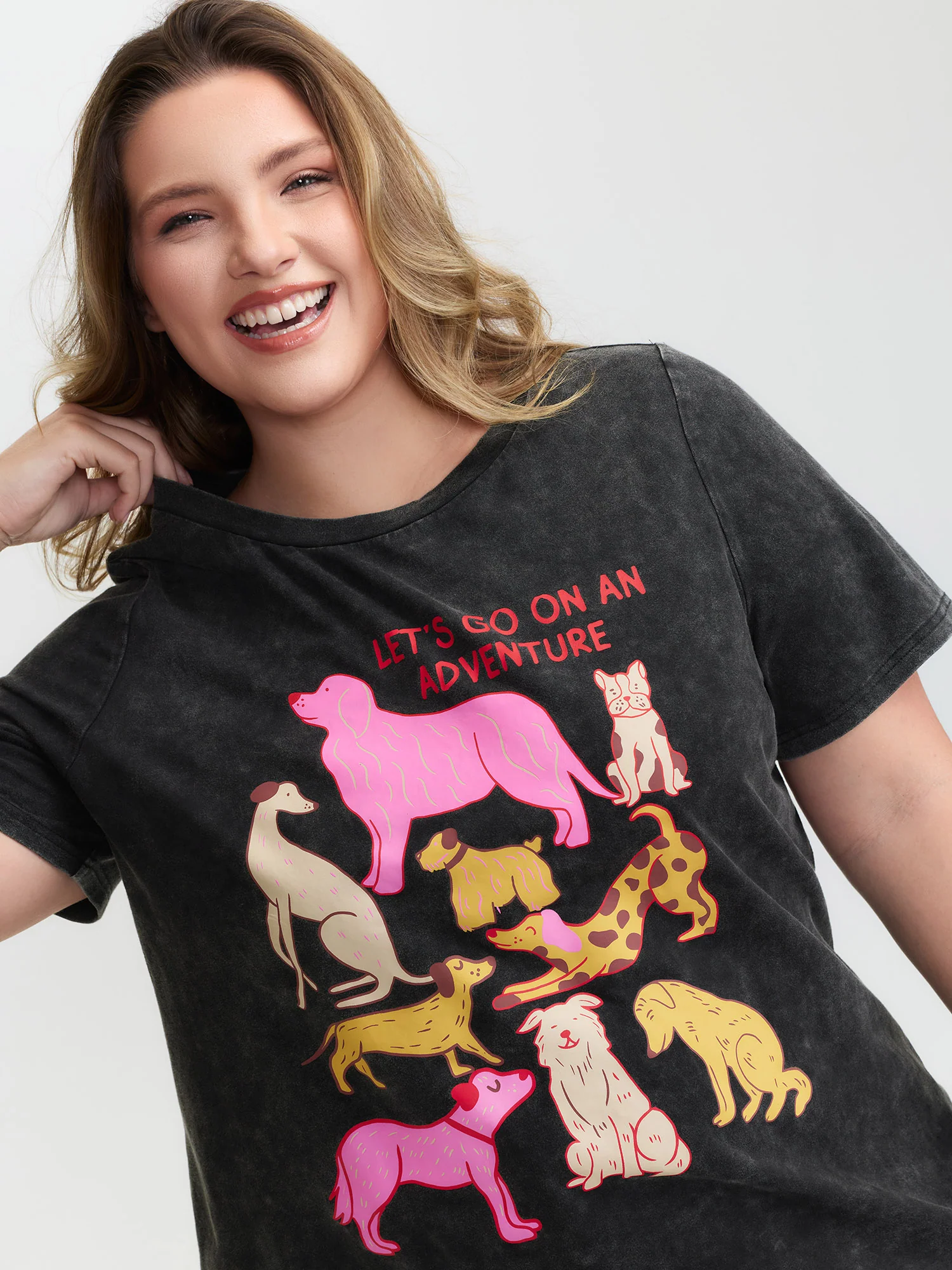 Dogs Print Snow-Wash T-Shirt