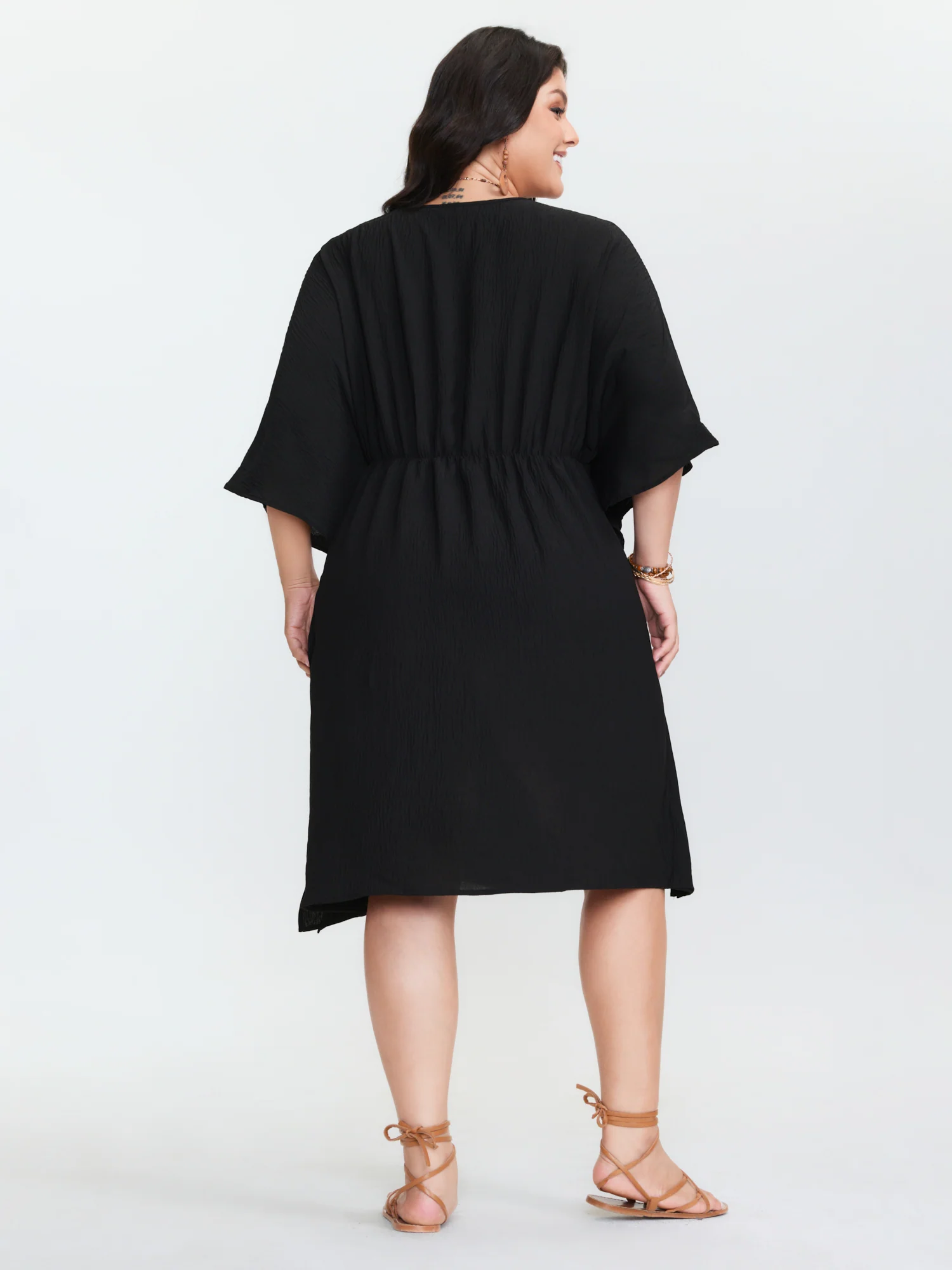 Dolman Sleeve Colorful Drawstring Waist Mini Dress - Image 5