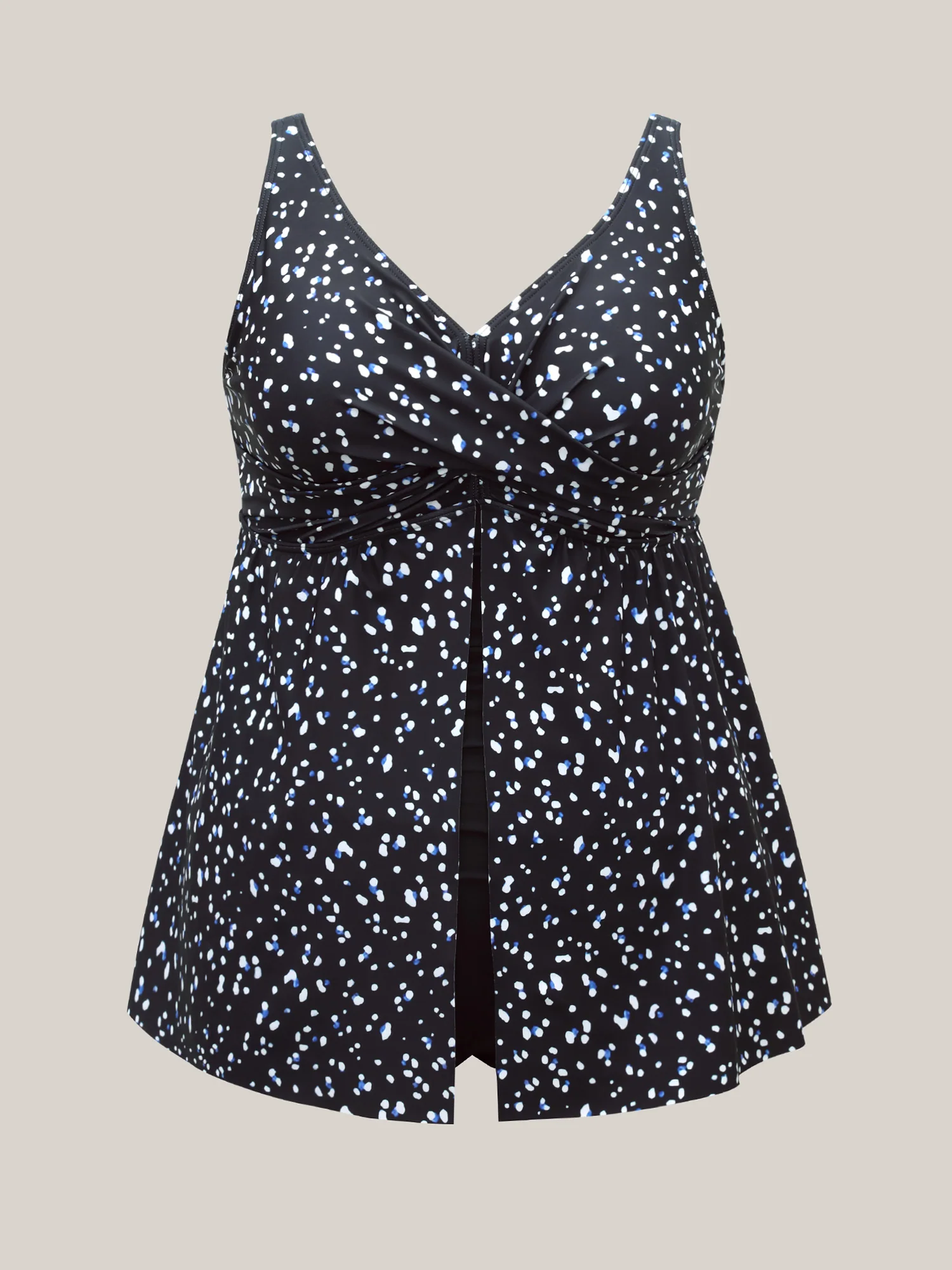 Dot Print Layered Twist-Front One-Piece Swimsuit - Image 6