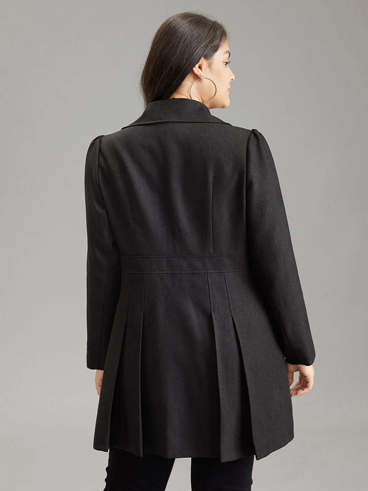 Double Breasted Lapel Collar Plicated Detail Coat - Image 2