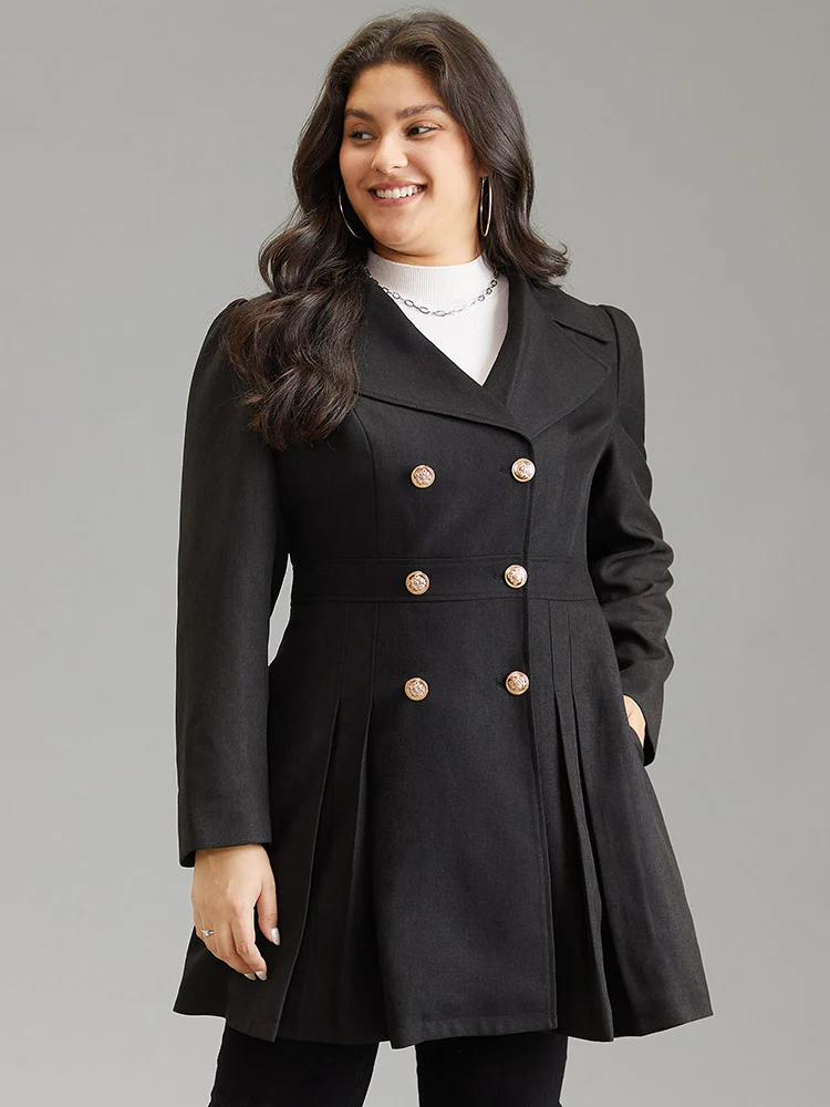 Double Breasted Lapel Collar Plicated Detail Coat - Image 3