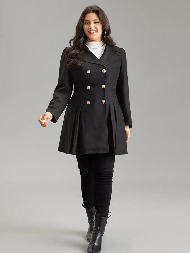 Double Breasted Lapel Collar Plicated Detail Coat - Image 4