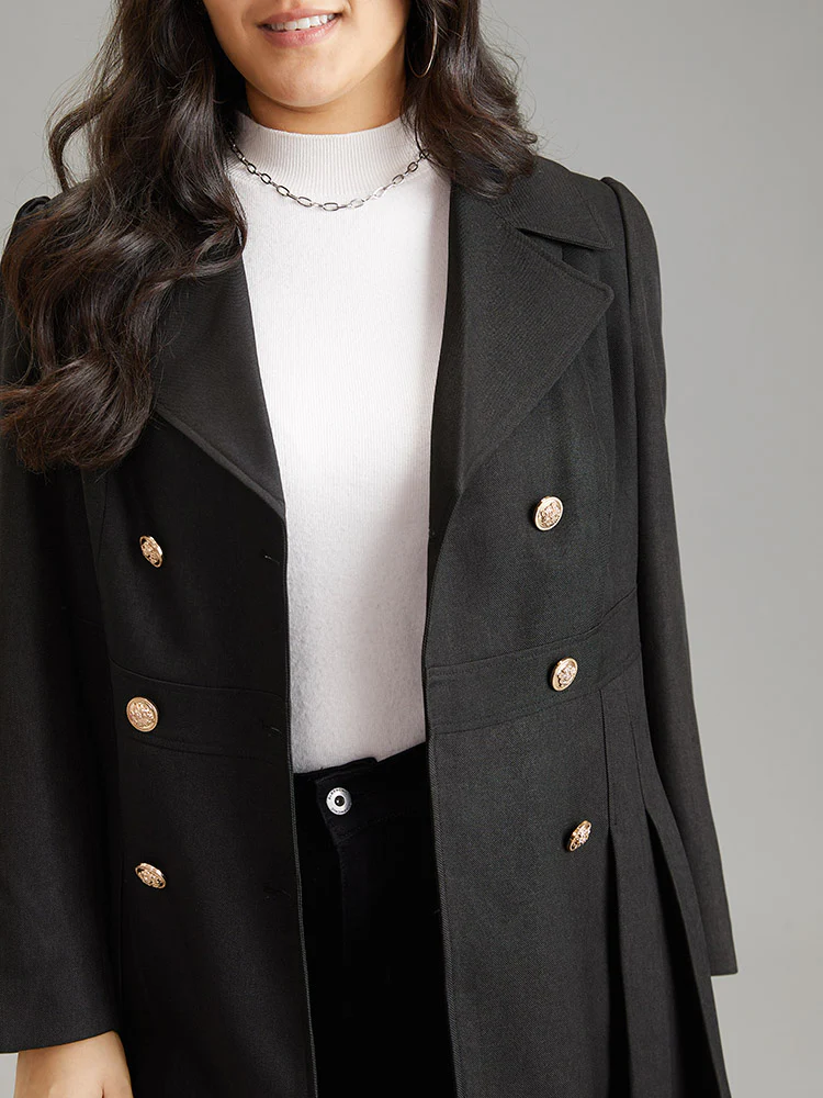 Double Breasted Lapel Collar Plicated Detail Coat - Image 5