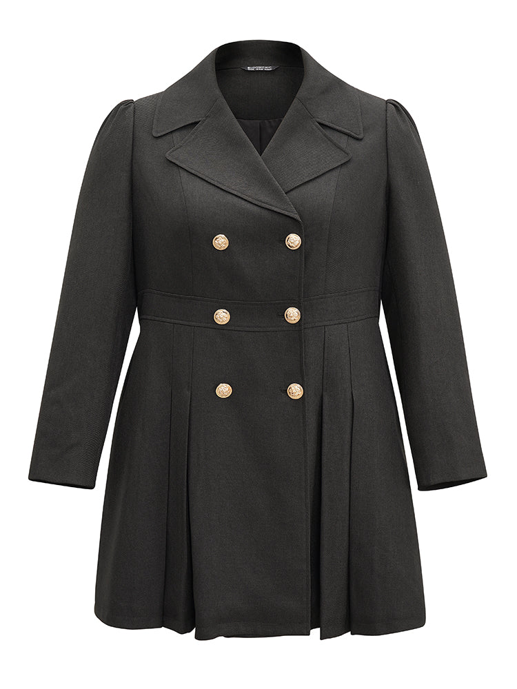 Double Breasted Lapel Collar Plicated Detail Coat - Image 6