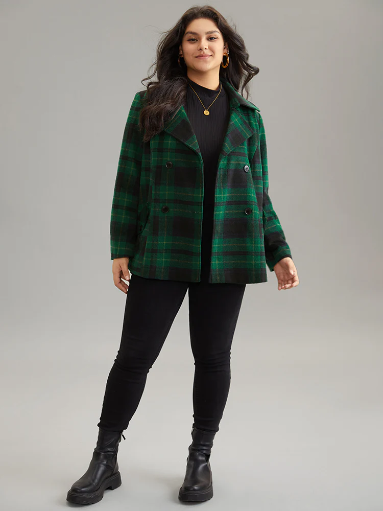 Double Breasted Lapel Collar Pocket Belted Jacket - Image 4