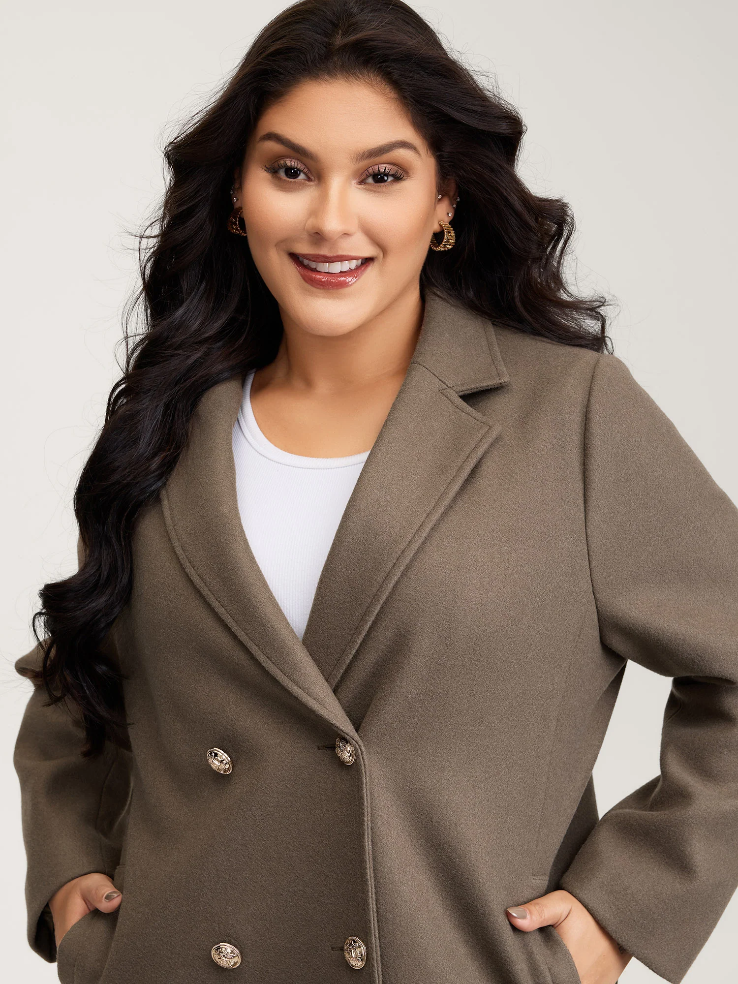 Double-Breasted Pockets Notched Lapels Coat - Image 2