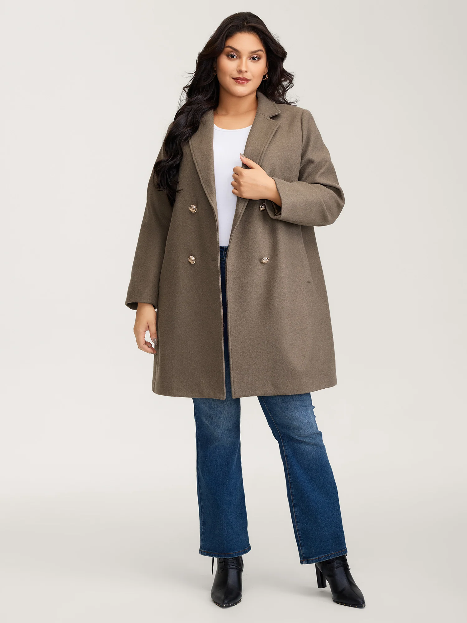 Double-Breasted Pockets Notched Lapels Coat - Image 3