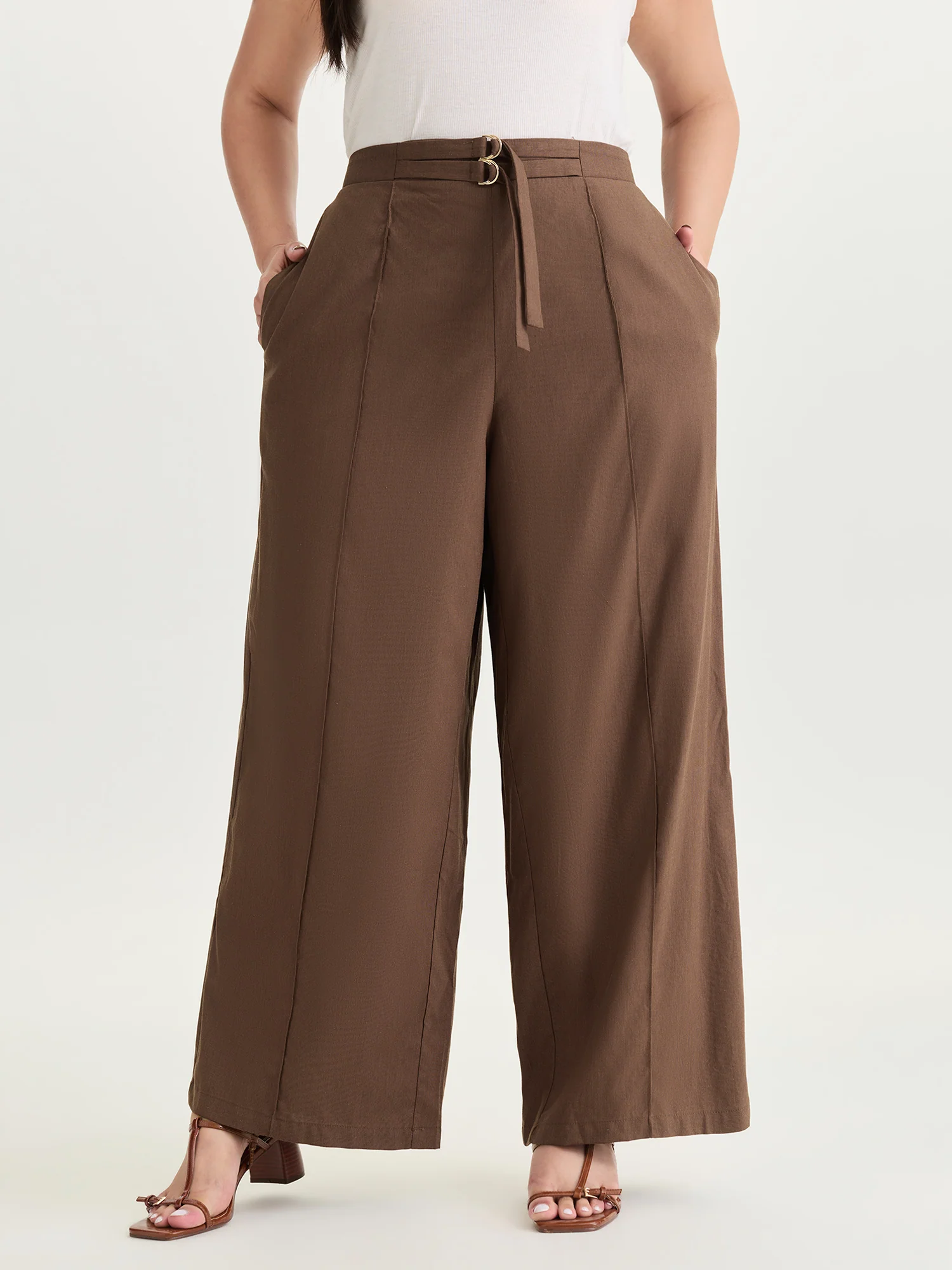 Double Buckle Waist Straight-Leg Pants - Image 2