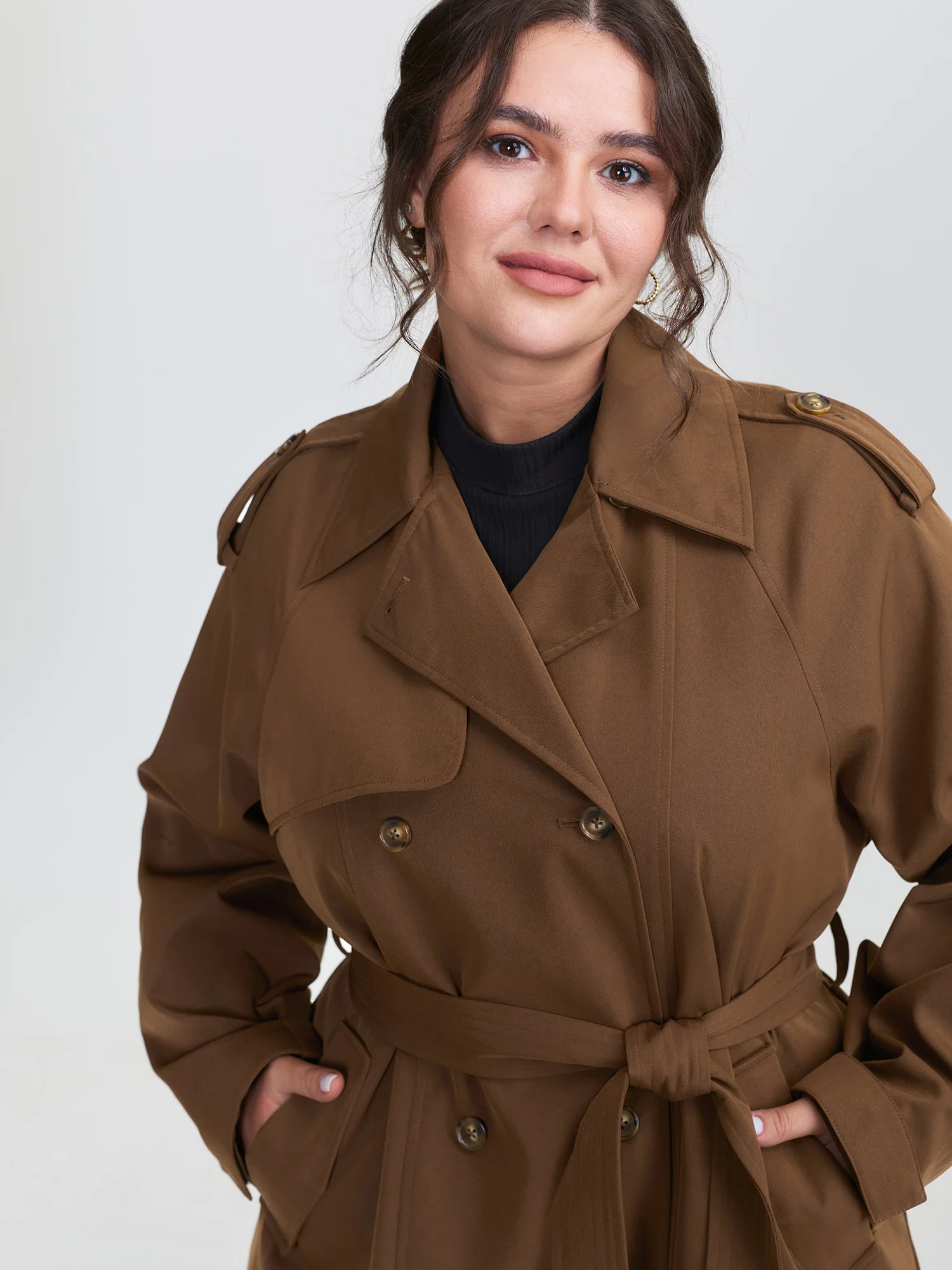 Double Button Belted Trench Coat - Image 2