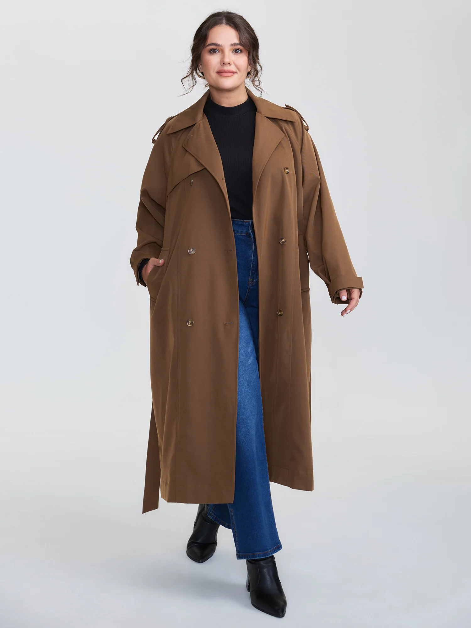 Double Button Belted Trench Coat - Image 4