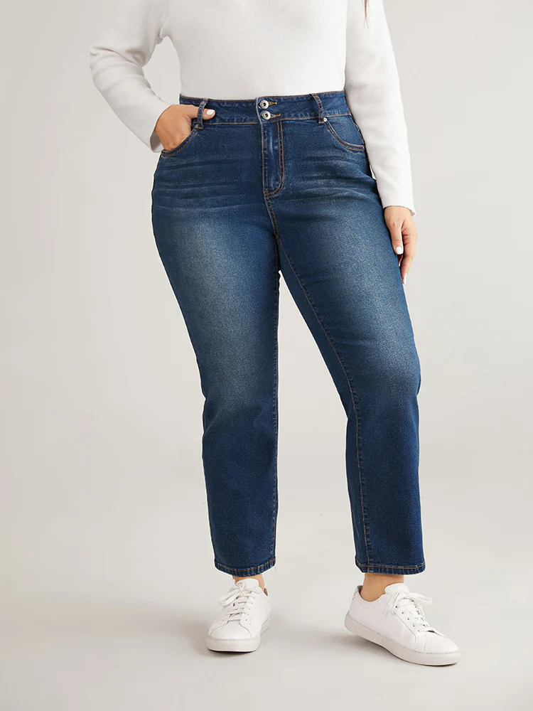 Double Button Detail Straight Leg Jeans - Image 2