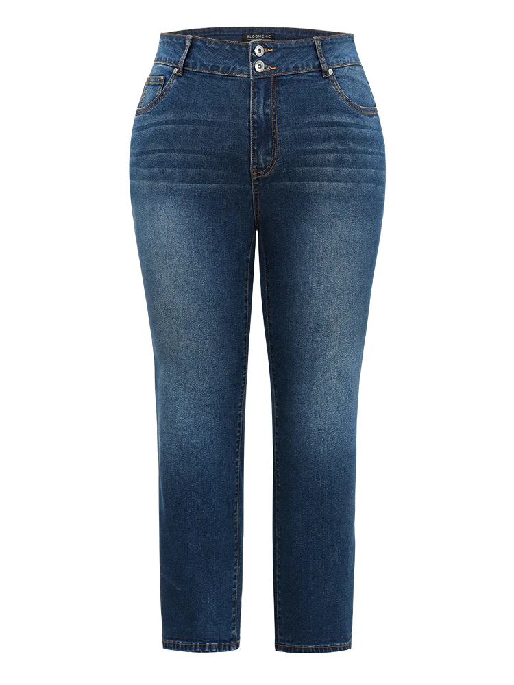 Double Button Detail Straight Leg Jeans - Image 5