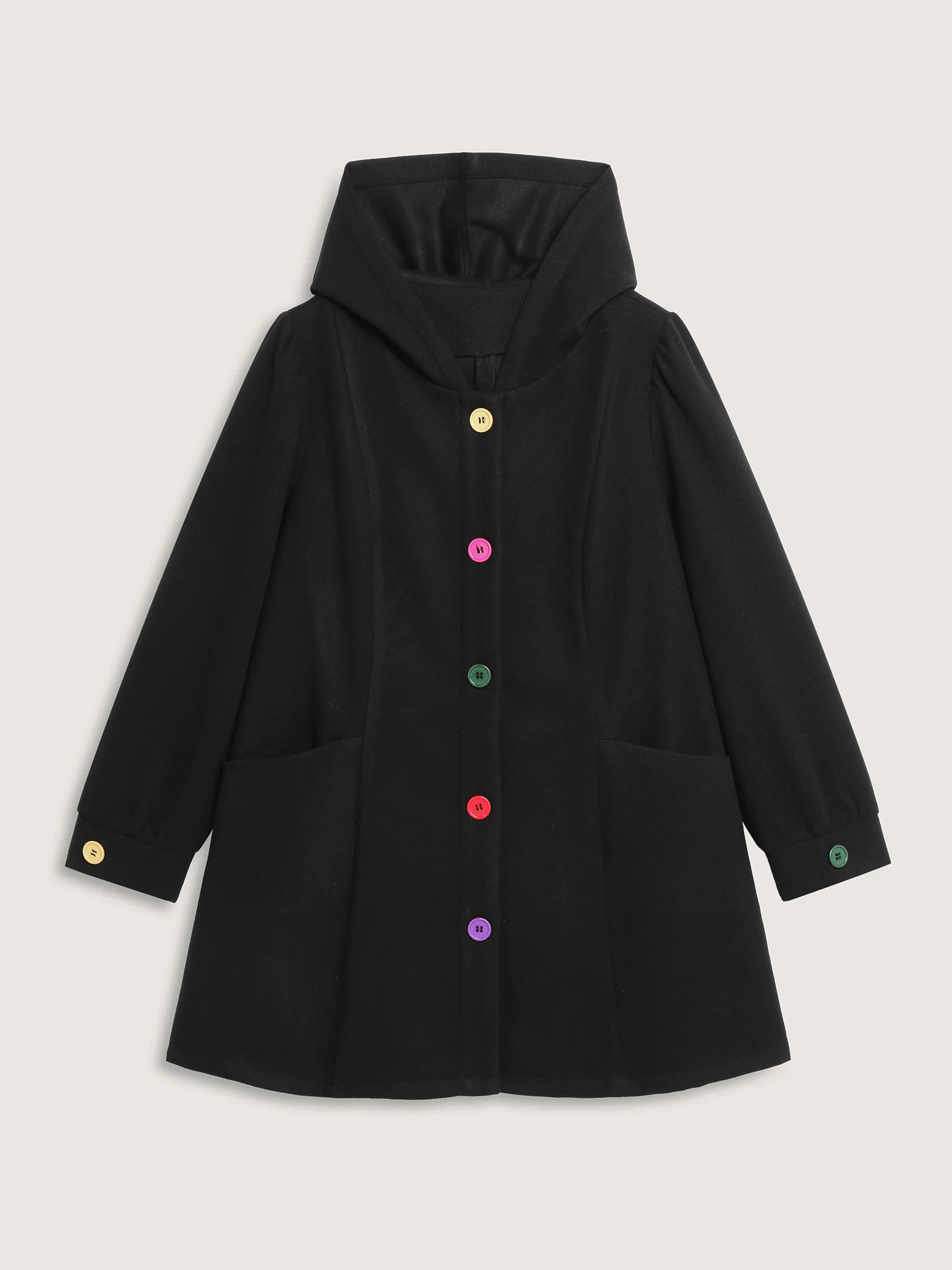 Colorful Buttons Hooded Pocket Coat - Image 10