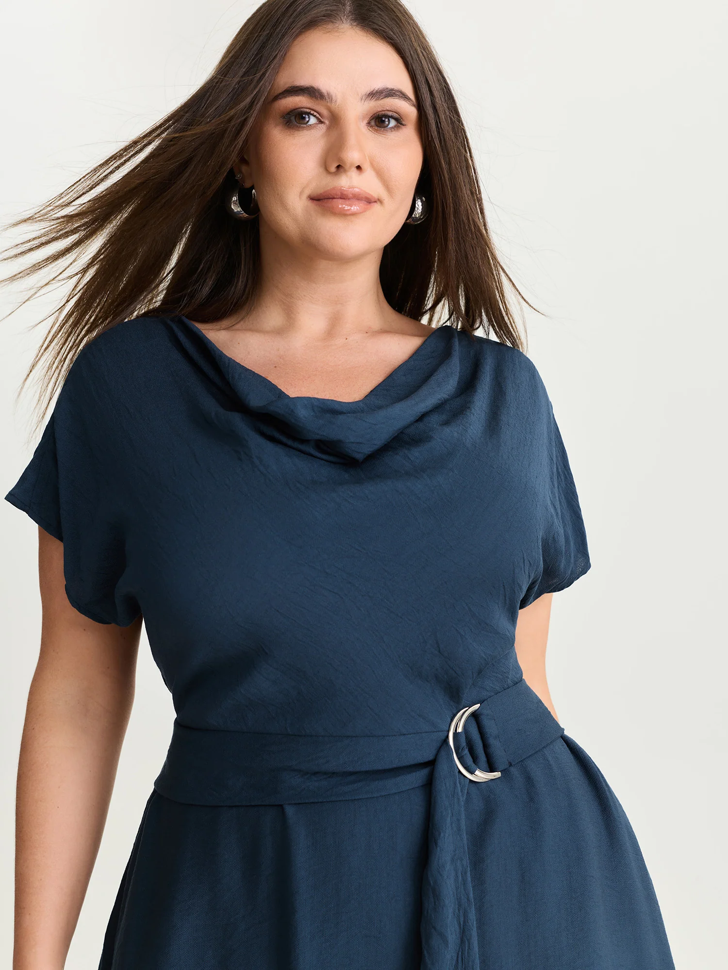 Draped Cowl Neckline Plain Midi Dress - Image 2