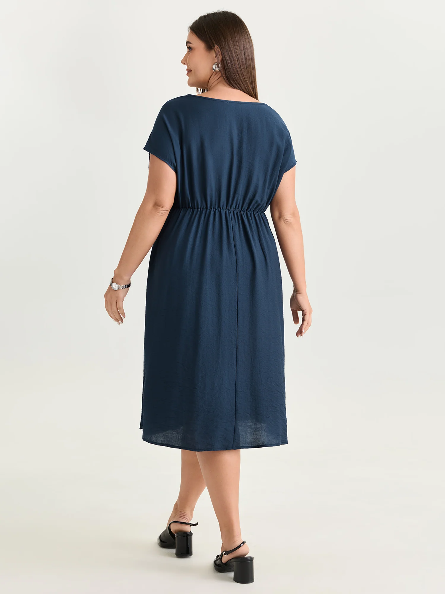 Draped Cowl Neckline Plain Midi Dress - Image 4