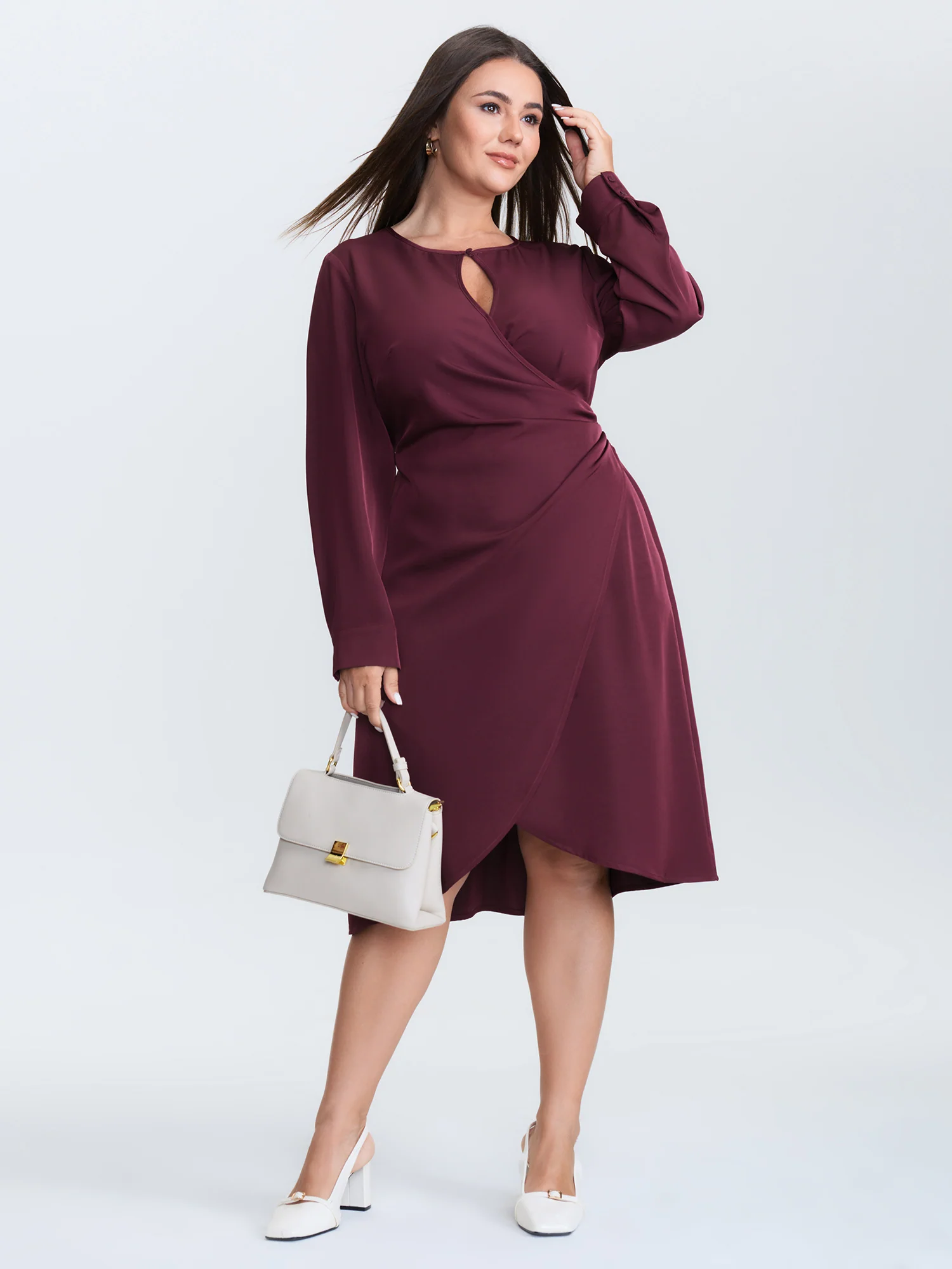 Draped Keyhole Neckline Midi Dress - Image 3