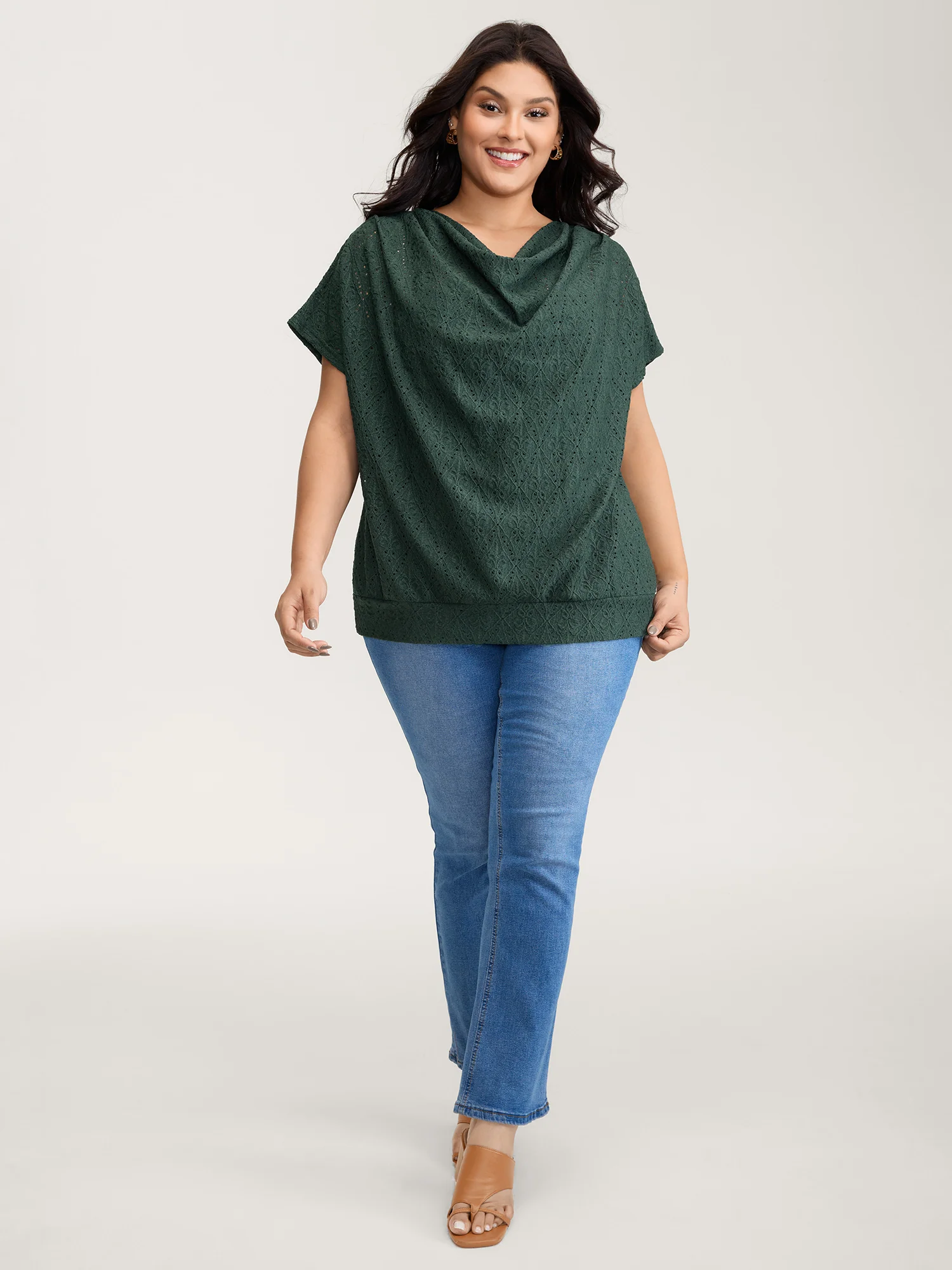 Draped Neckline Textured Button Back Blouse - Image 3