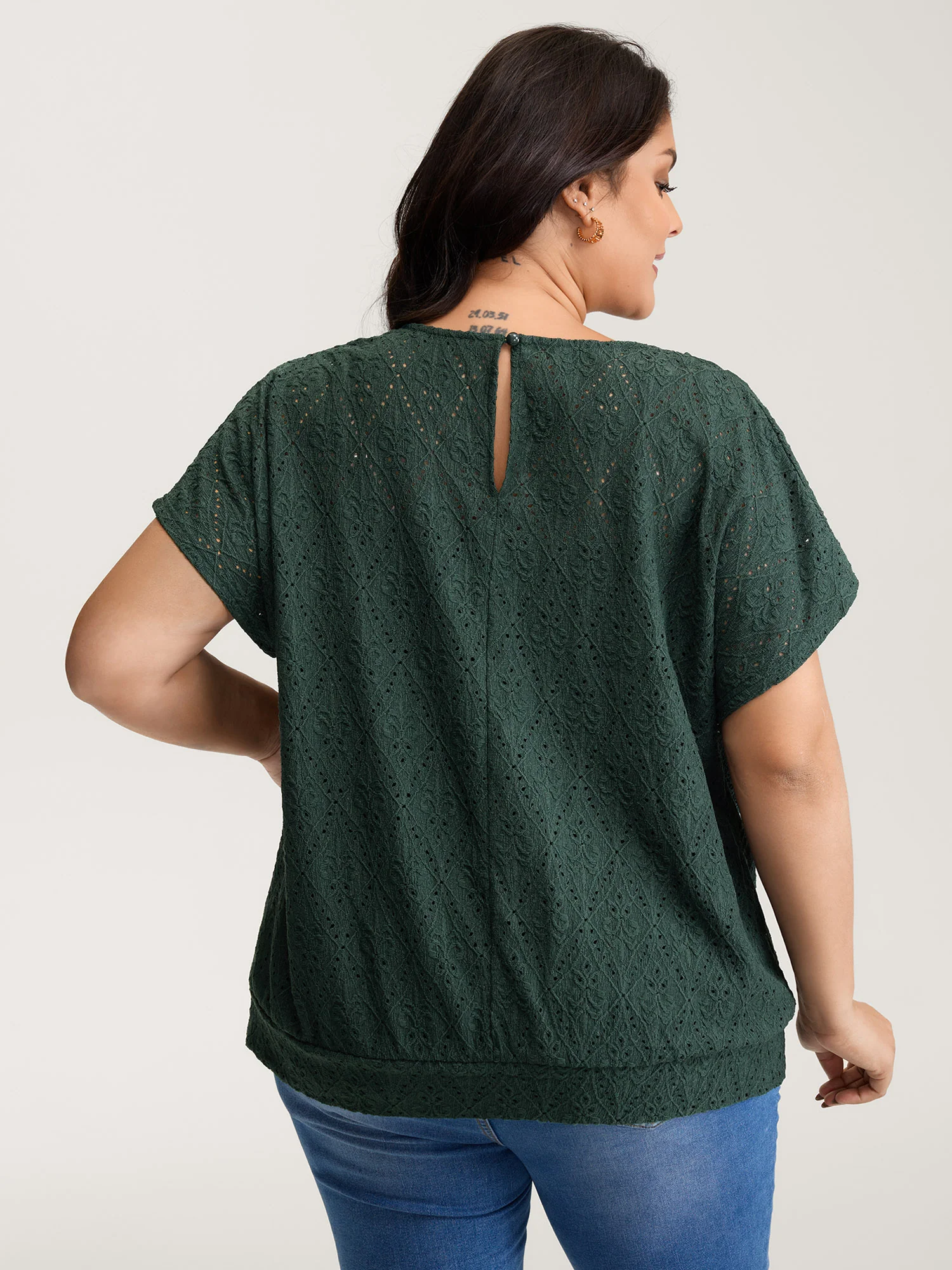 Draped Neckline Textured Button Back Blouse - Image 4