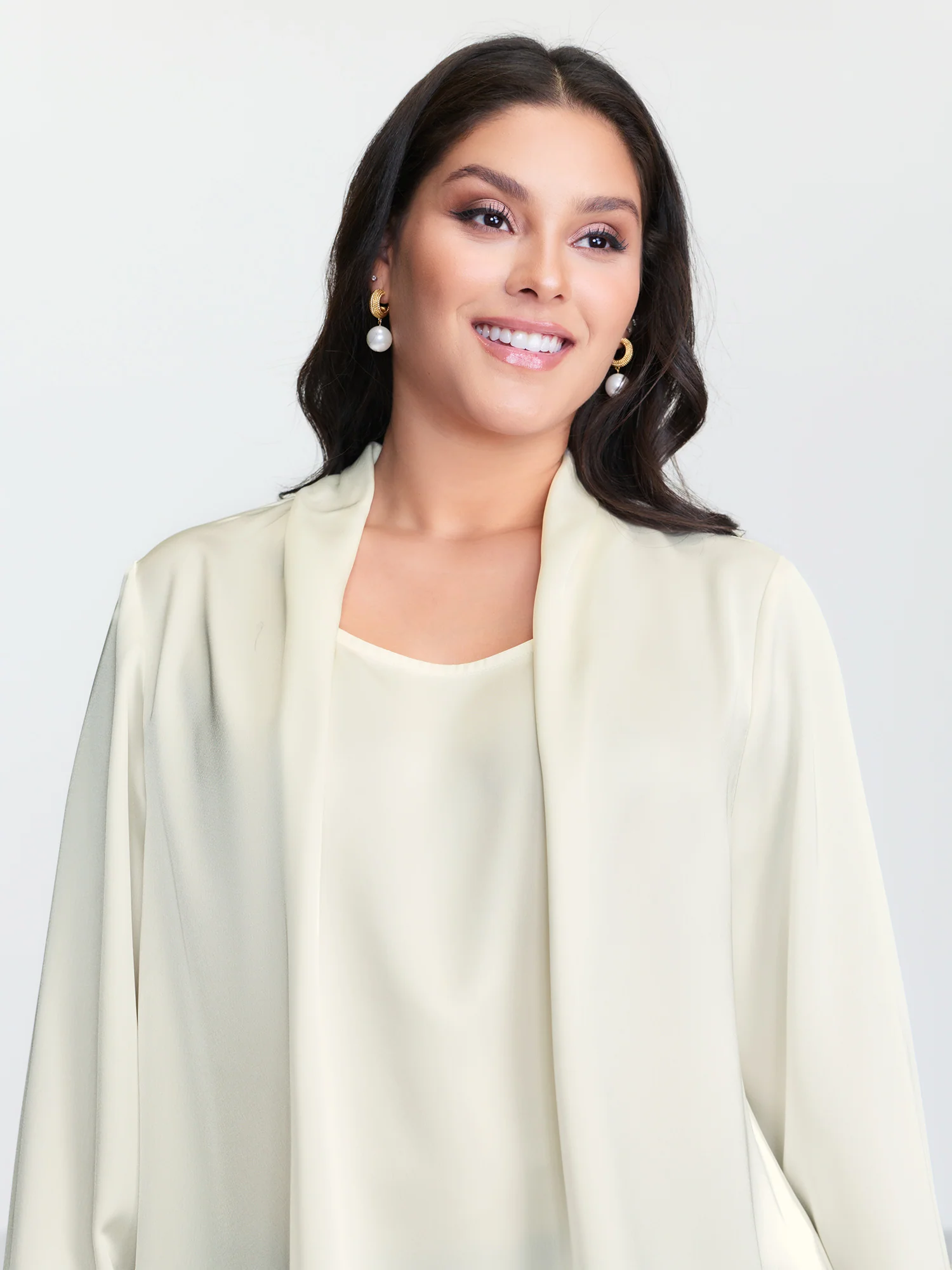 Draped Plain Satin Cuffed Blouse - Image 3