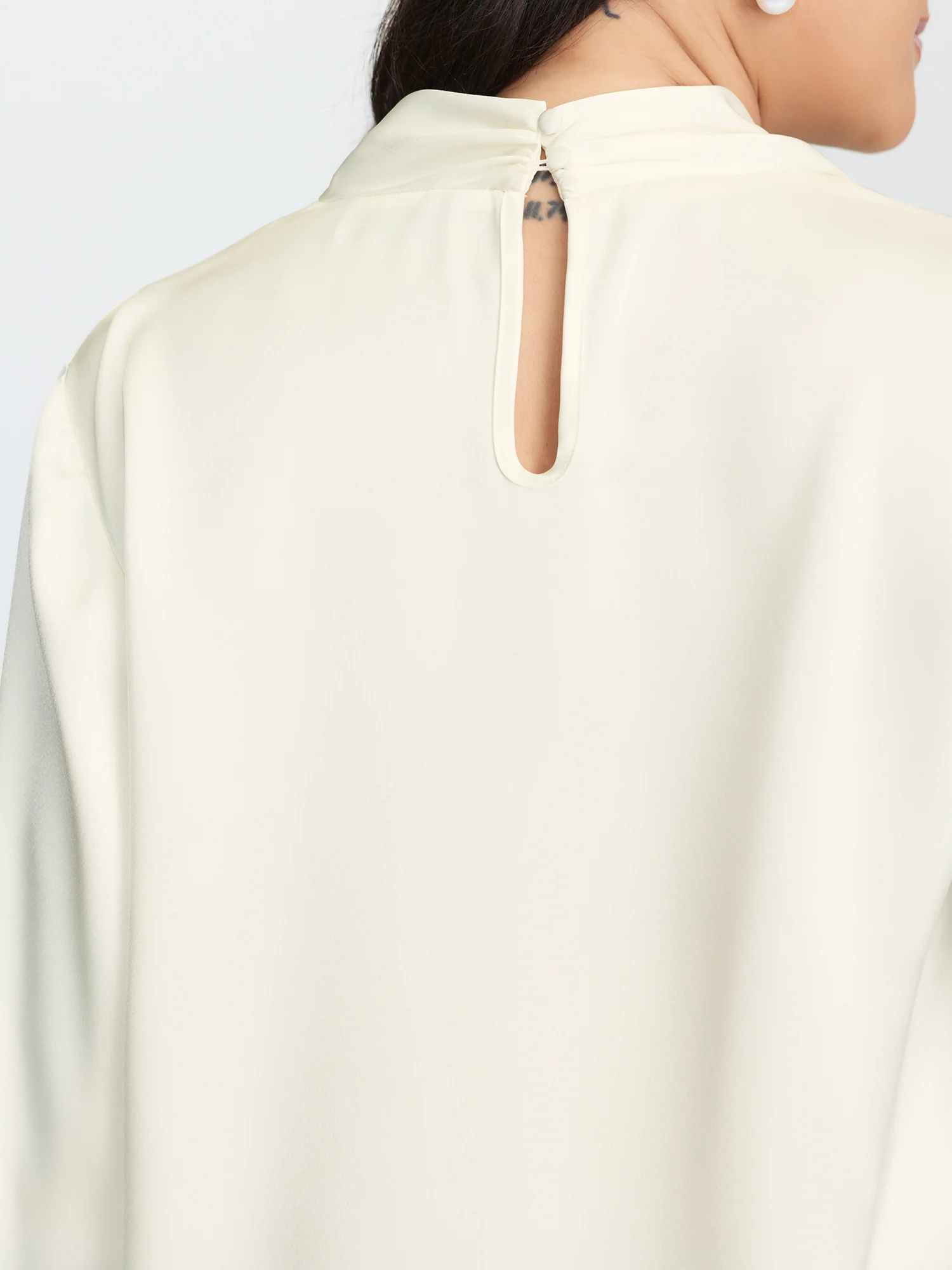 Draped Plain Satin Cuffed Blouse - Image 4