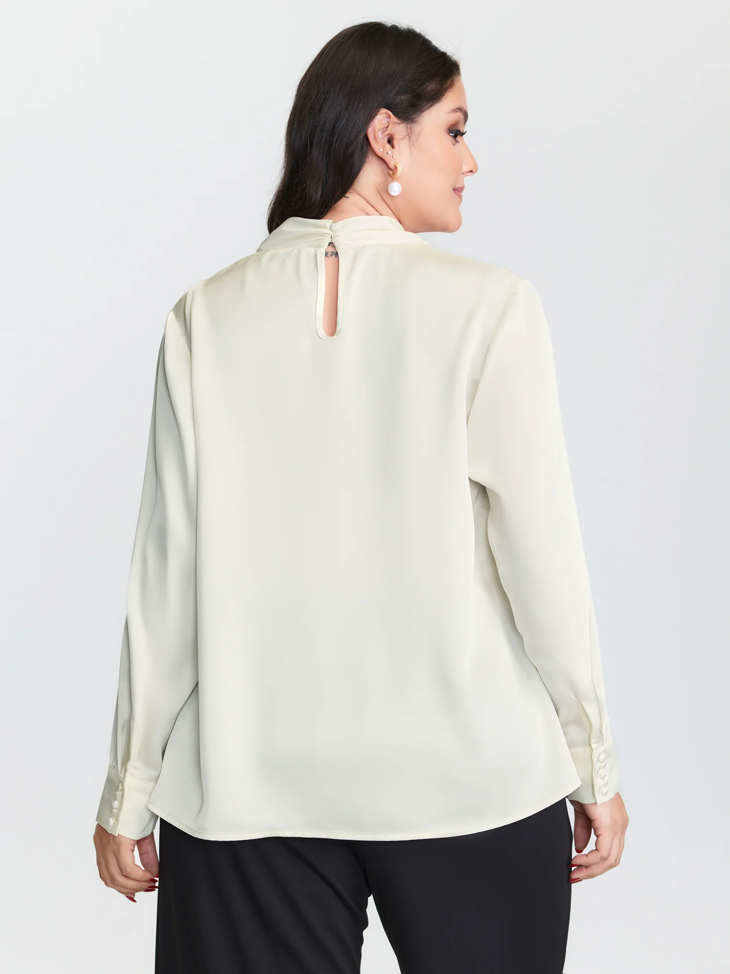 Draped Plain Satin Cuffed Blouse - Image 5