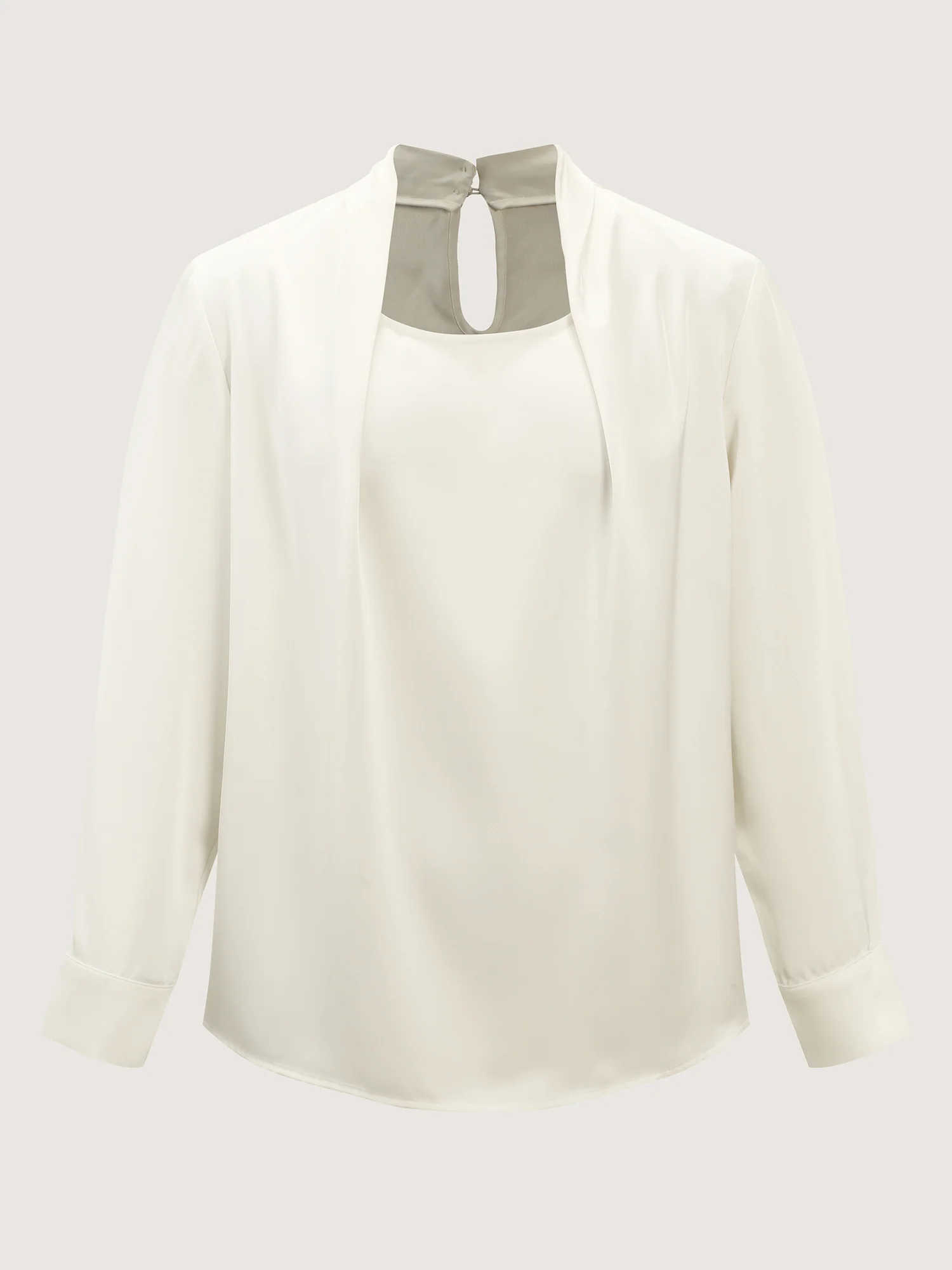 Draped Plain Satin Cuffed Blouse - Image 6