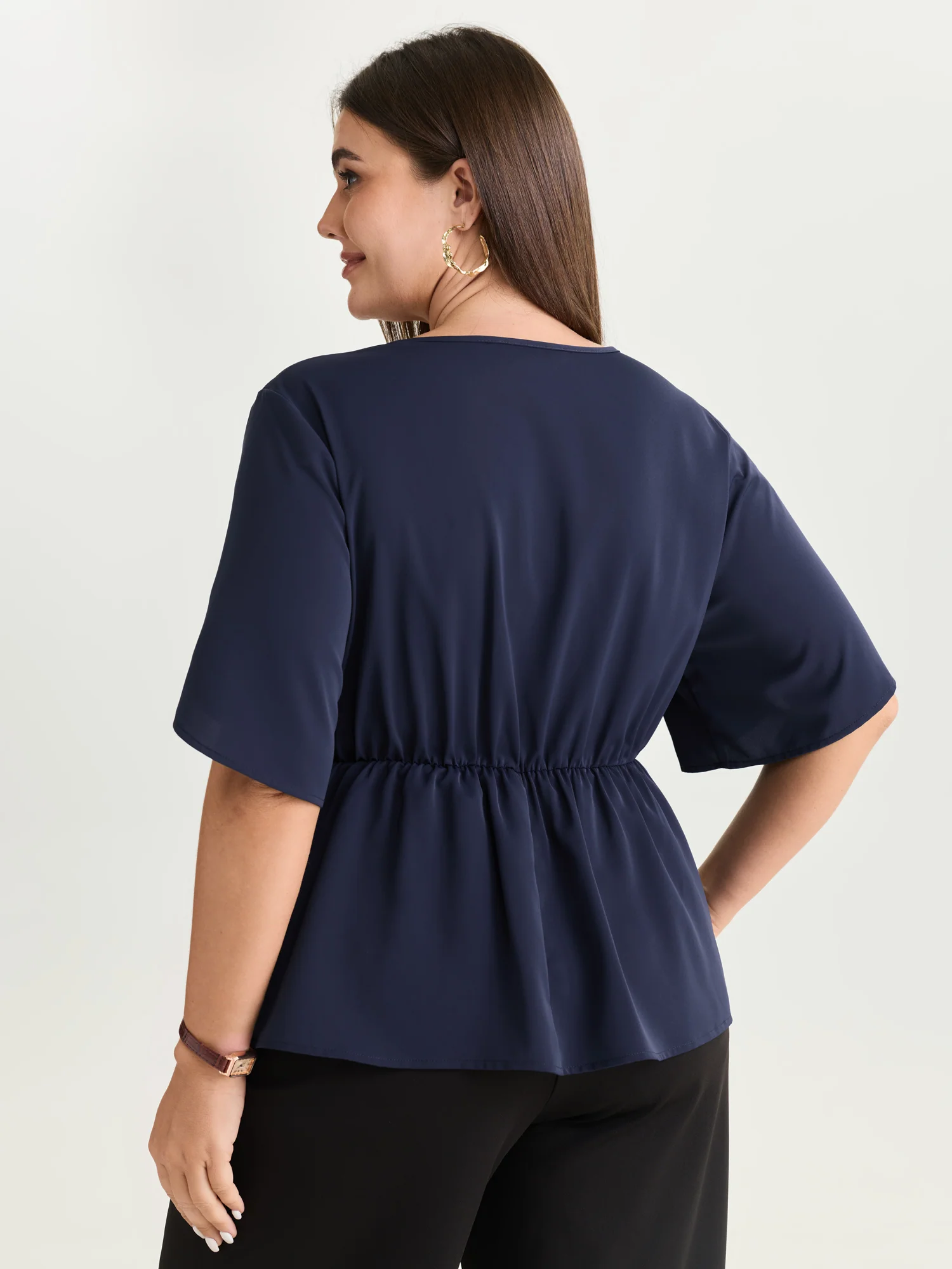 Draped Side Buckle Petal Sleeve Blouse - Image 4