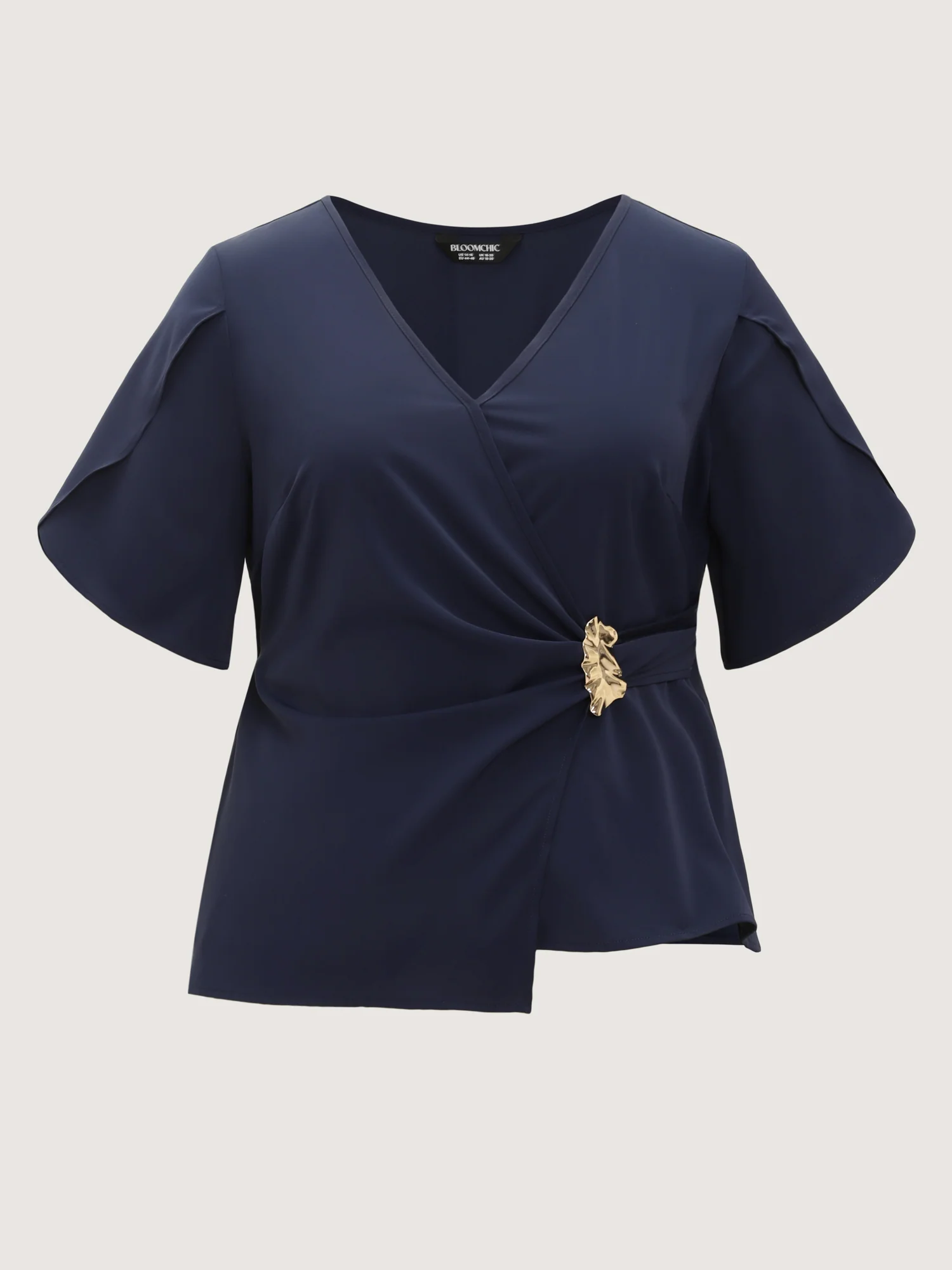 Draped Side Buckle Petal Sleeve Blouse - Image 7