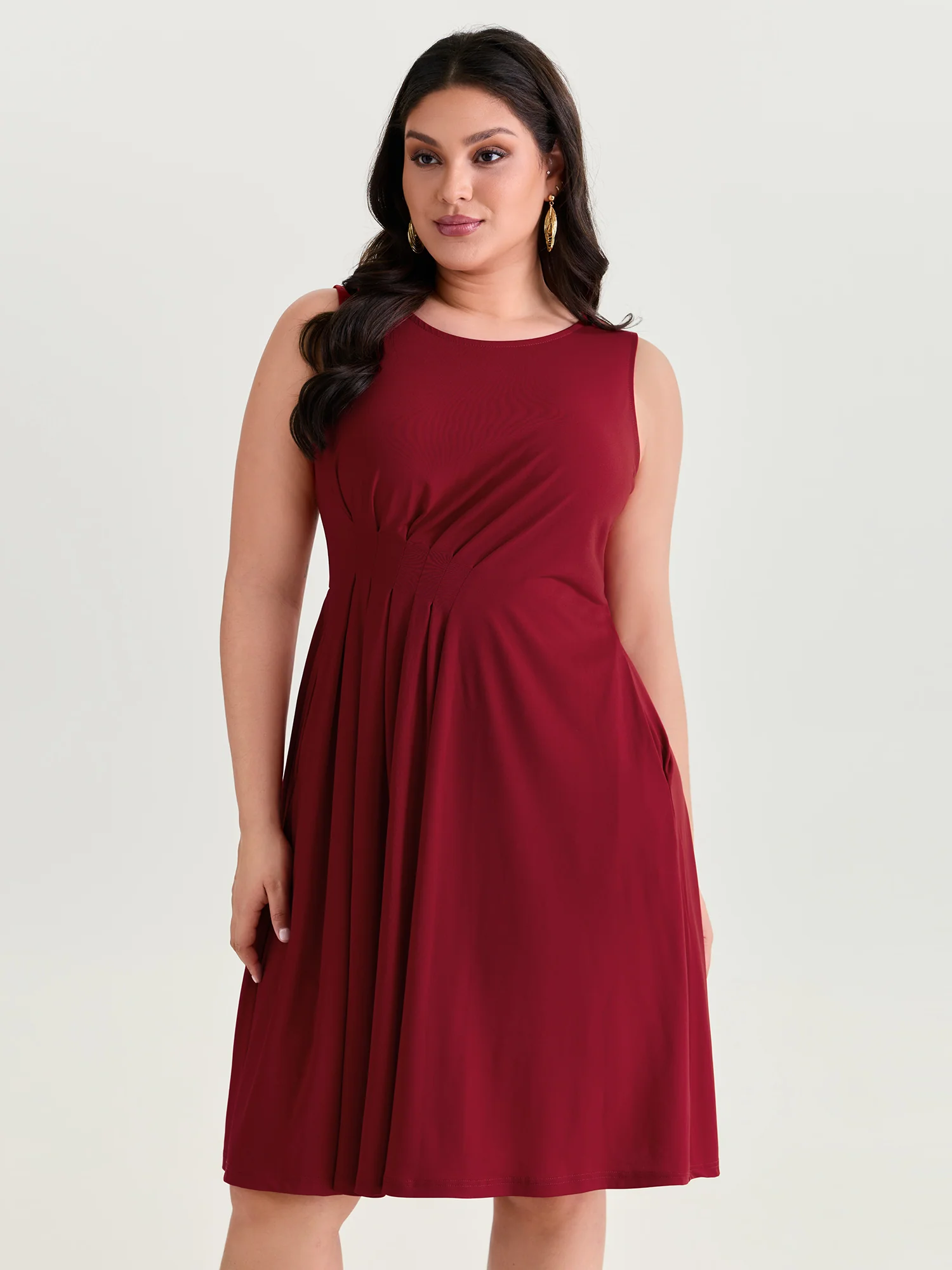 Draped Sleeveless Pleated Mini Dress