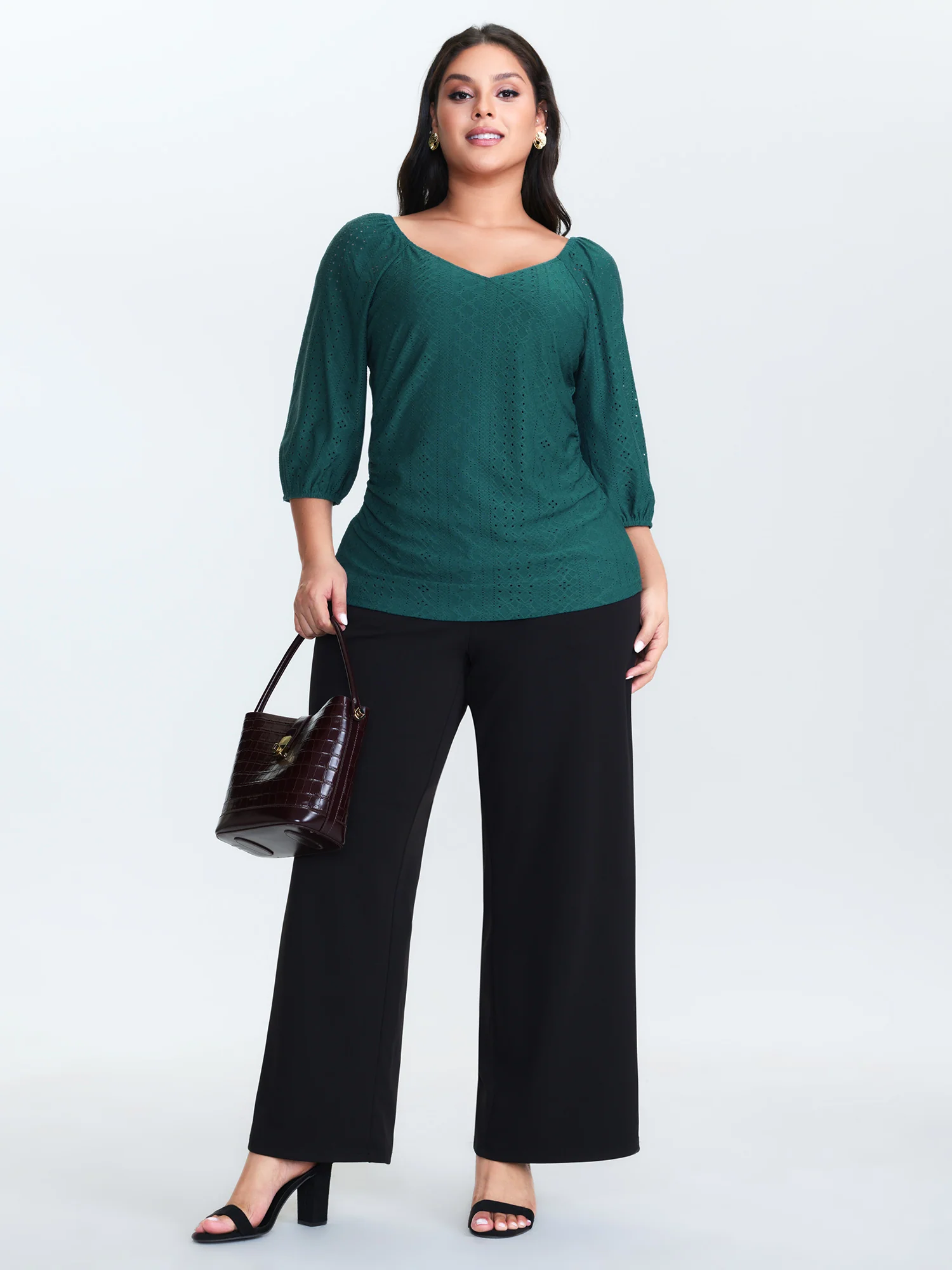 Draped Textured Fitted Jersey Top - Image 3