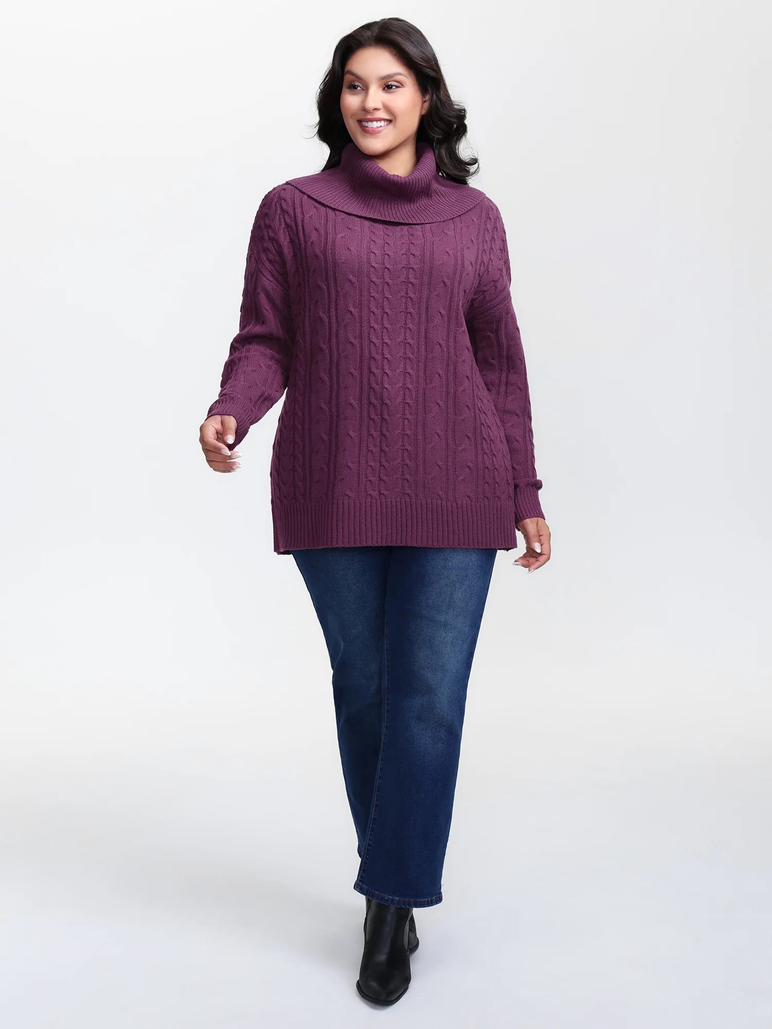 Drapey High Turtleneck Cable-Knit Pullover - Image 3