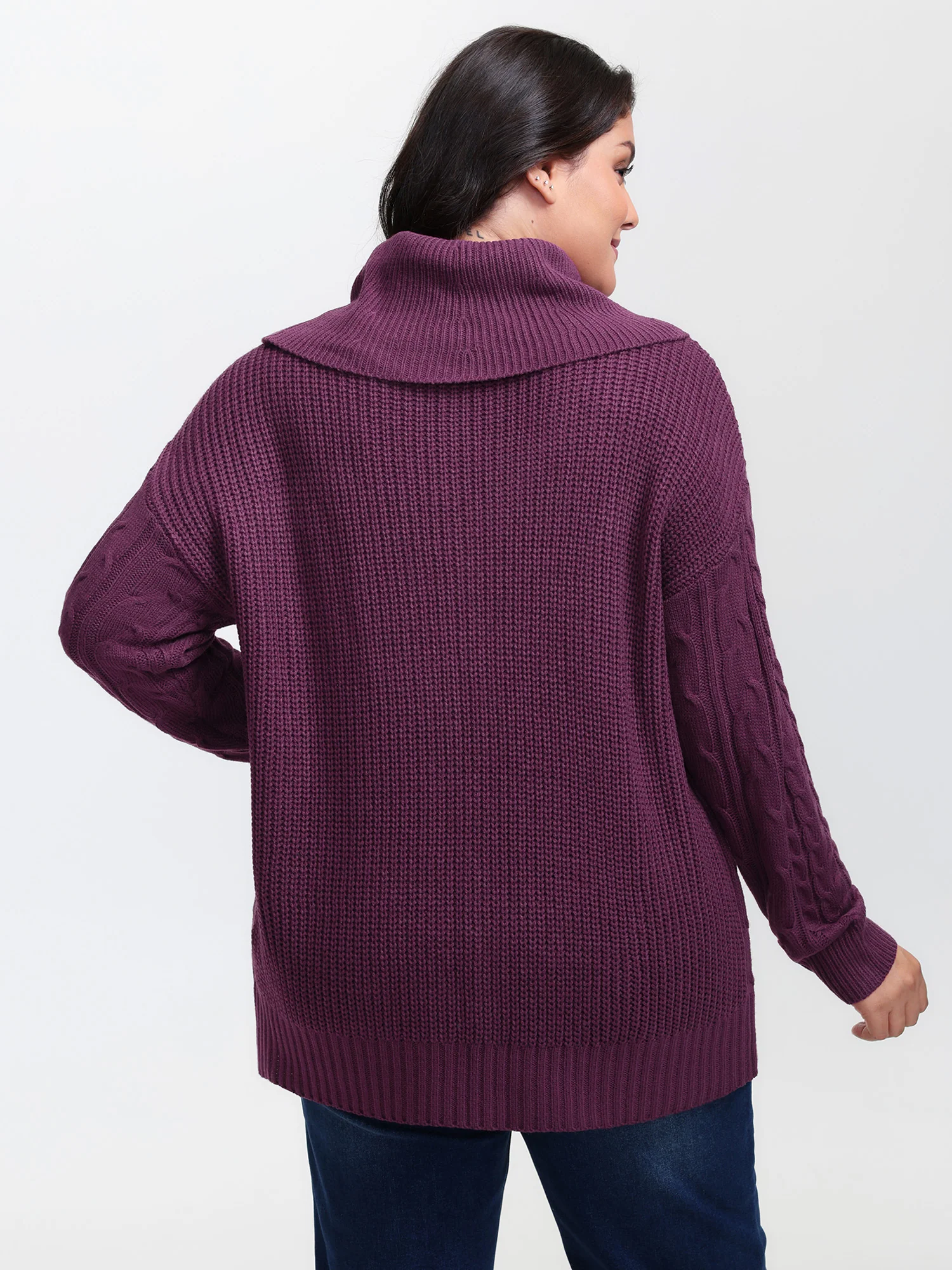 Drapey High Turtleneck Cable-Knit Pullover - Image 4