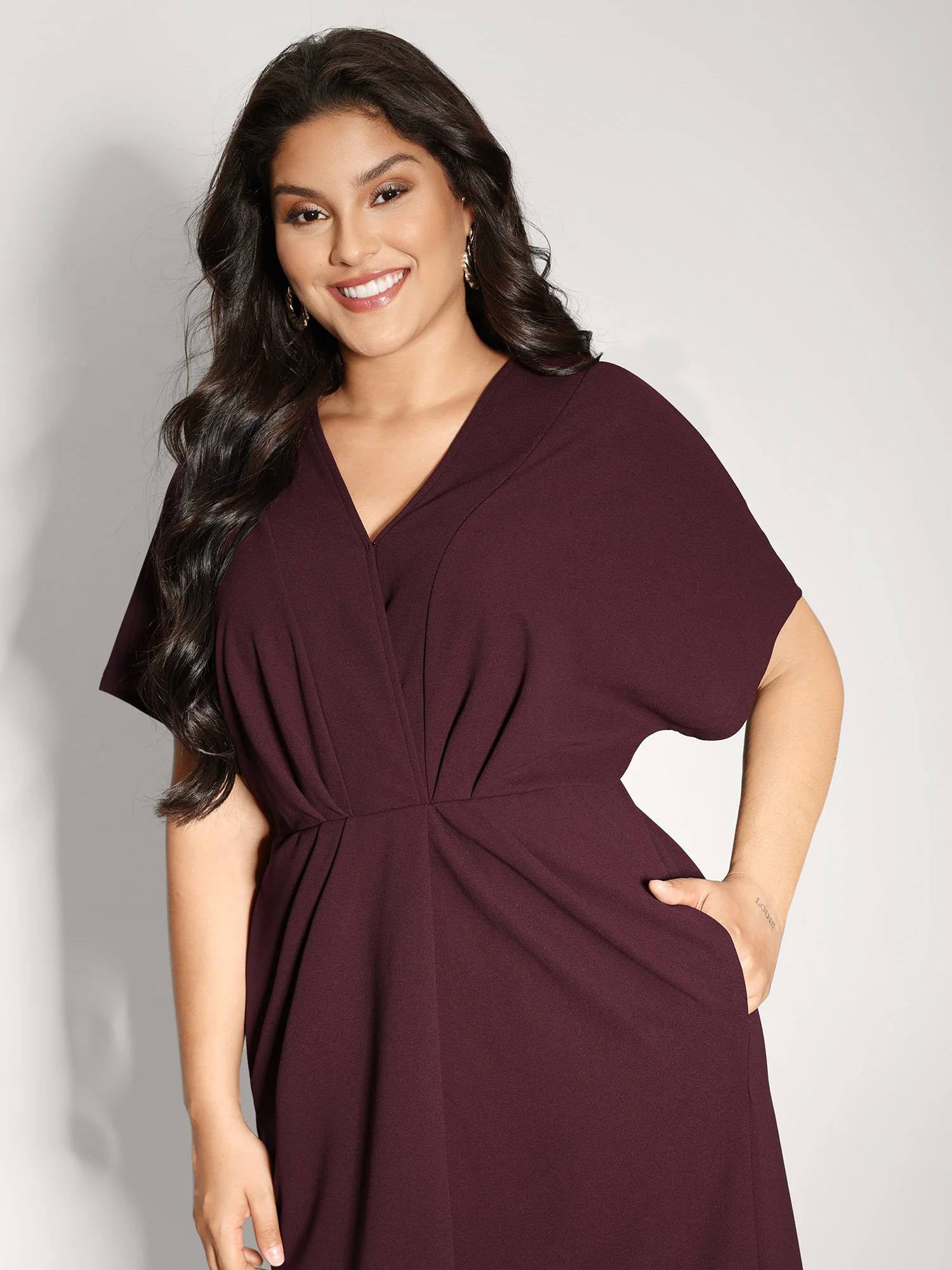 Drapey Ruched V-Neck Mini Dress - Image 2