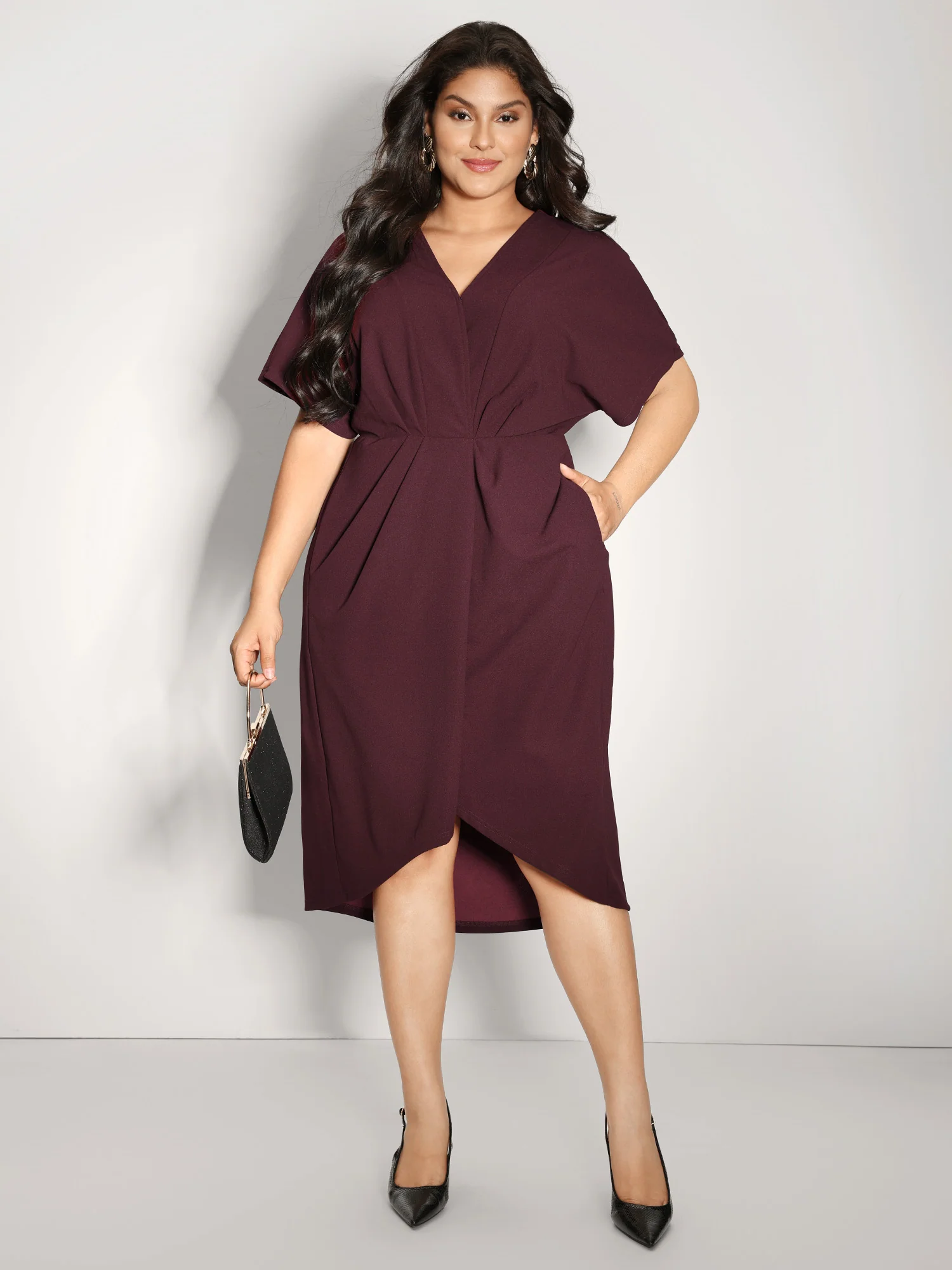 Drapey Ruched V-Neck Mini Dress - Image 3