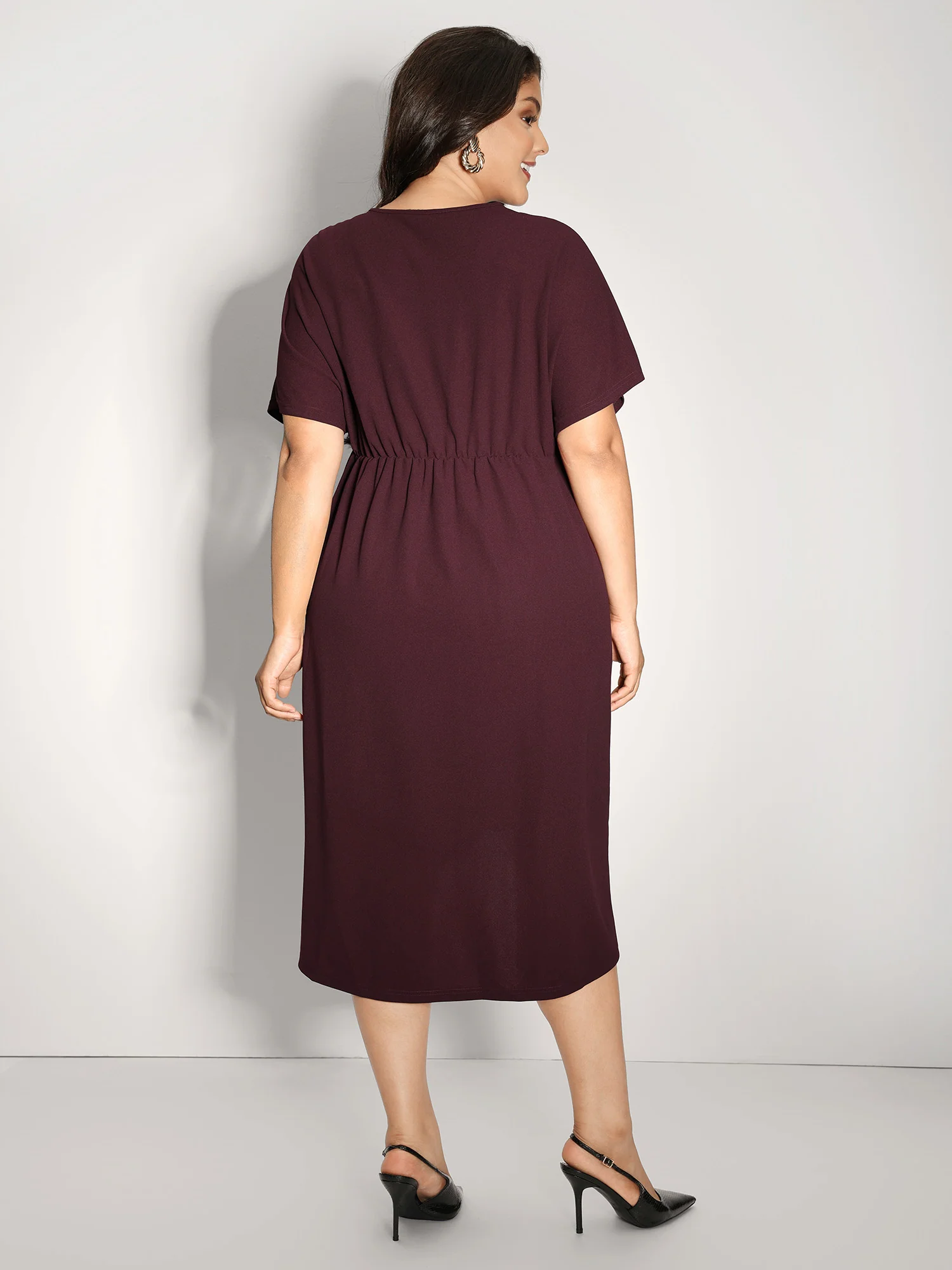 Drapey Ruched V-Neck Mini Dress - Image 4