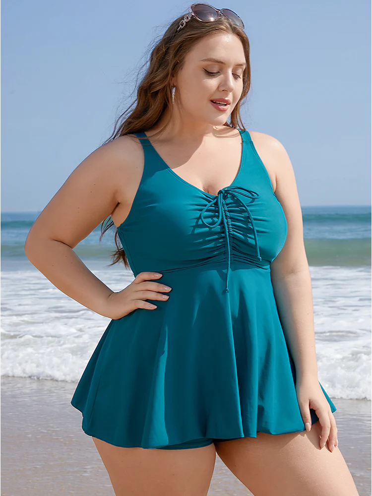 Drawstring Adjustable Straps Ruffle Hem Swim Dress - Image 3