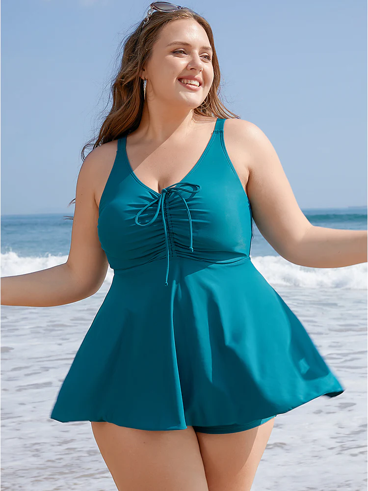 Drawstring Adjustable Straps Ruffle Hem Swim Dress - Image 5