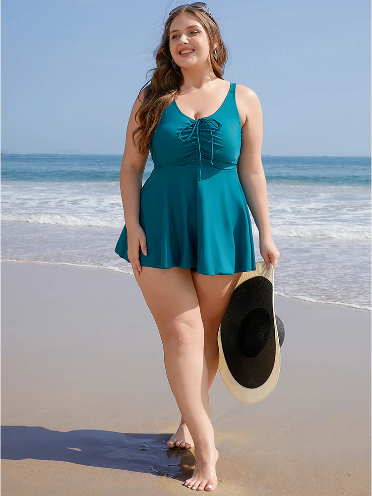 Drawstring Adjustable Straps Ruffle Hem Swim Dress - Image 6