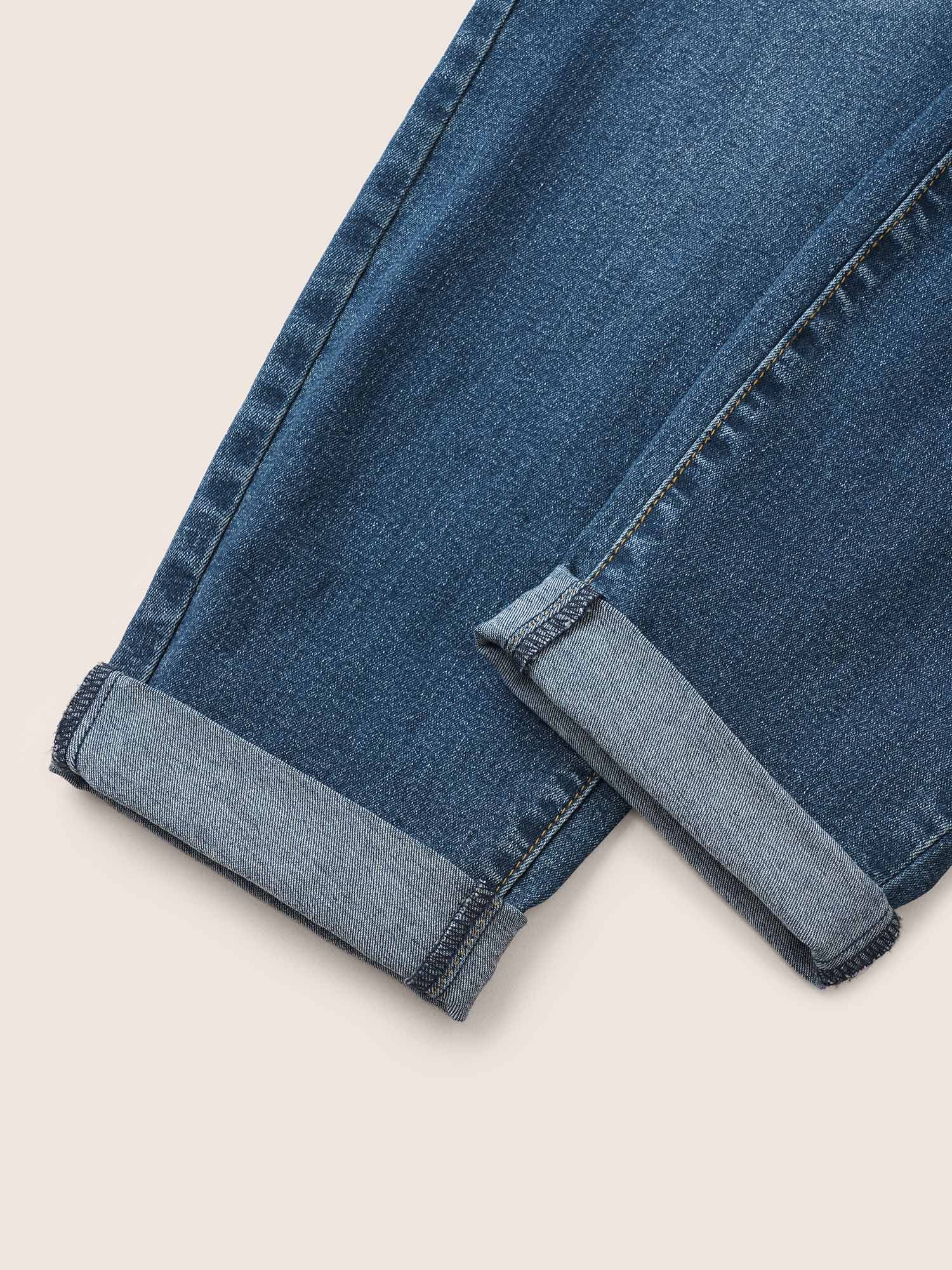 Pull-On Drawstring Folded Hem Boyfriend Jeans - Image 20