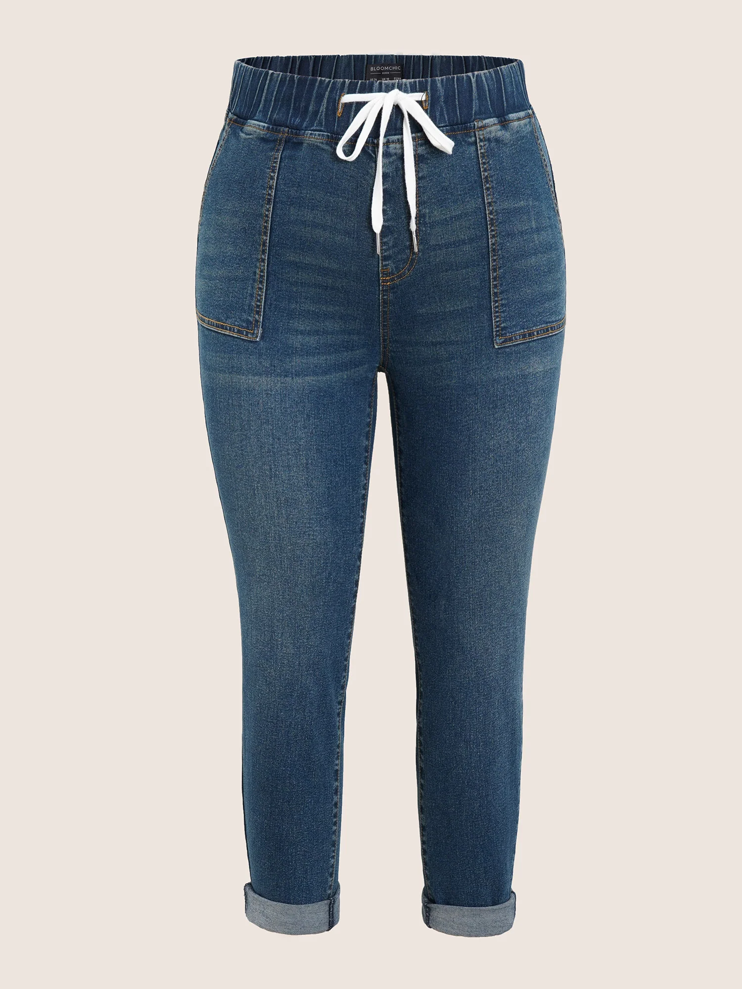 Pull-On Drawstring Folded Hem Boyfriend Jeans - Image 21
