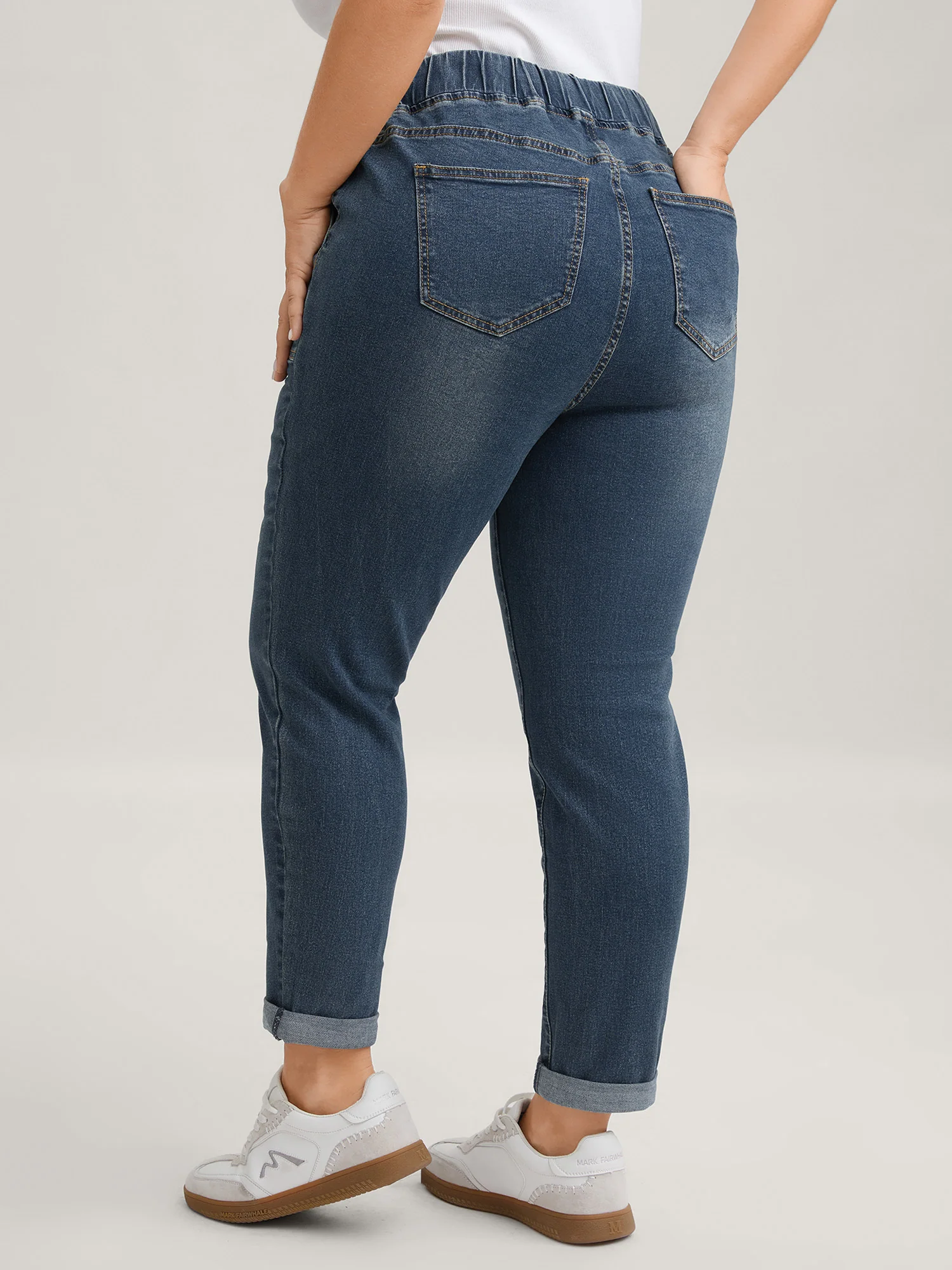 Pull-On Drawstring Folded Hem Boyfriend Jeans - Image 5