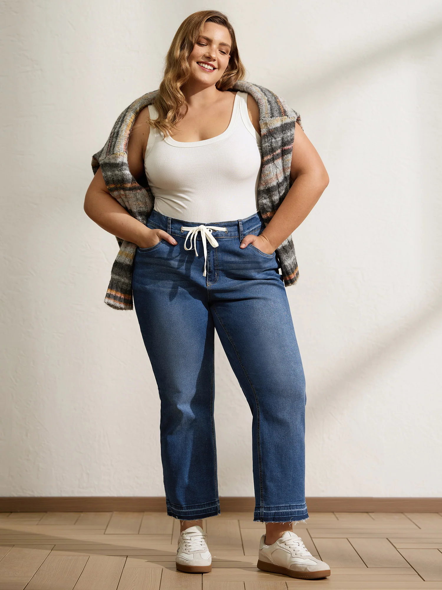 Drawstring Frayed Hem Straight-Leg Jeans - Image 2