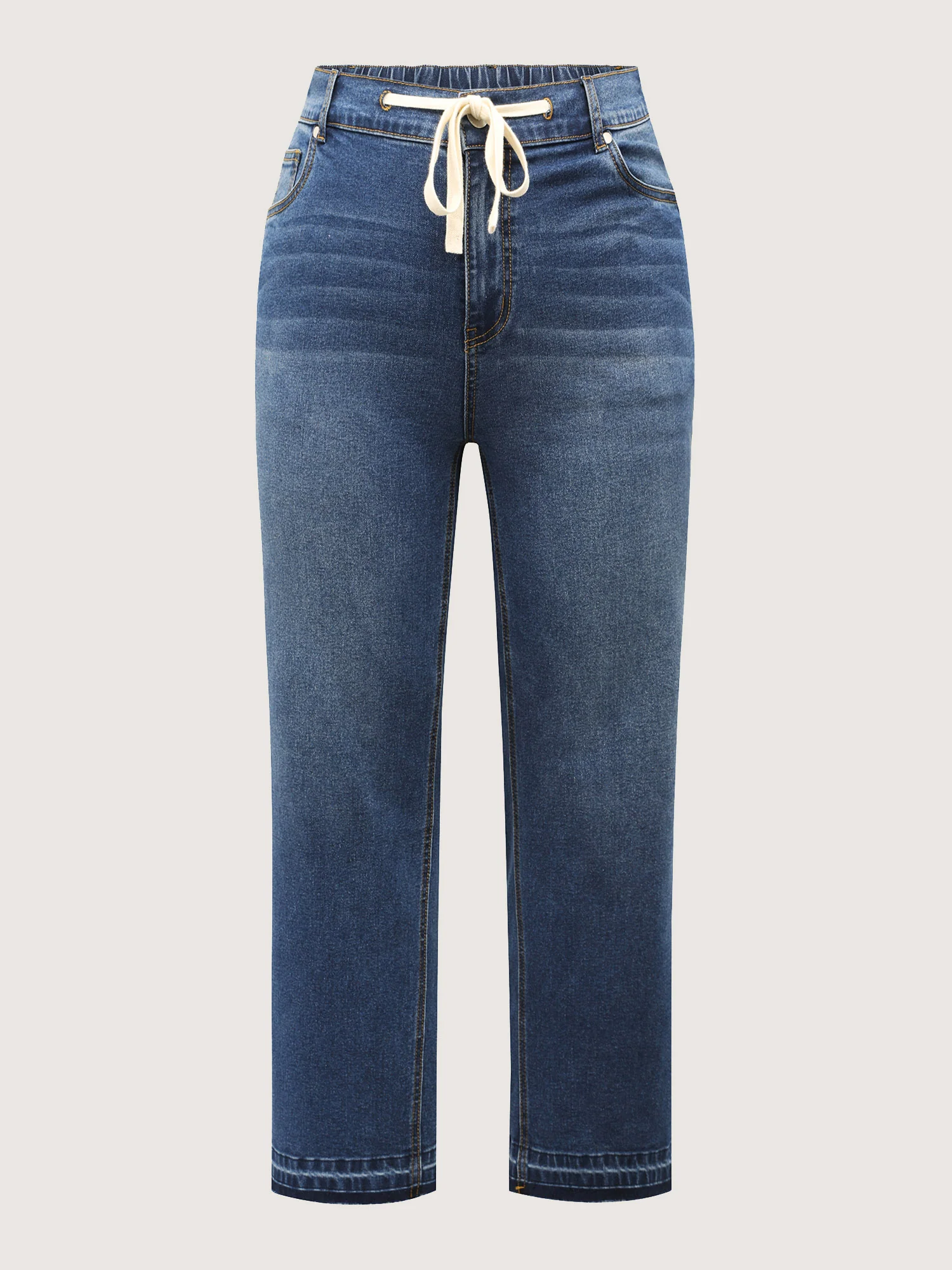 Drawstring Frayed Hem Straight-Leg Jeans - Image 6