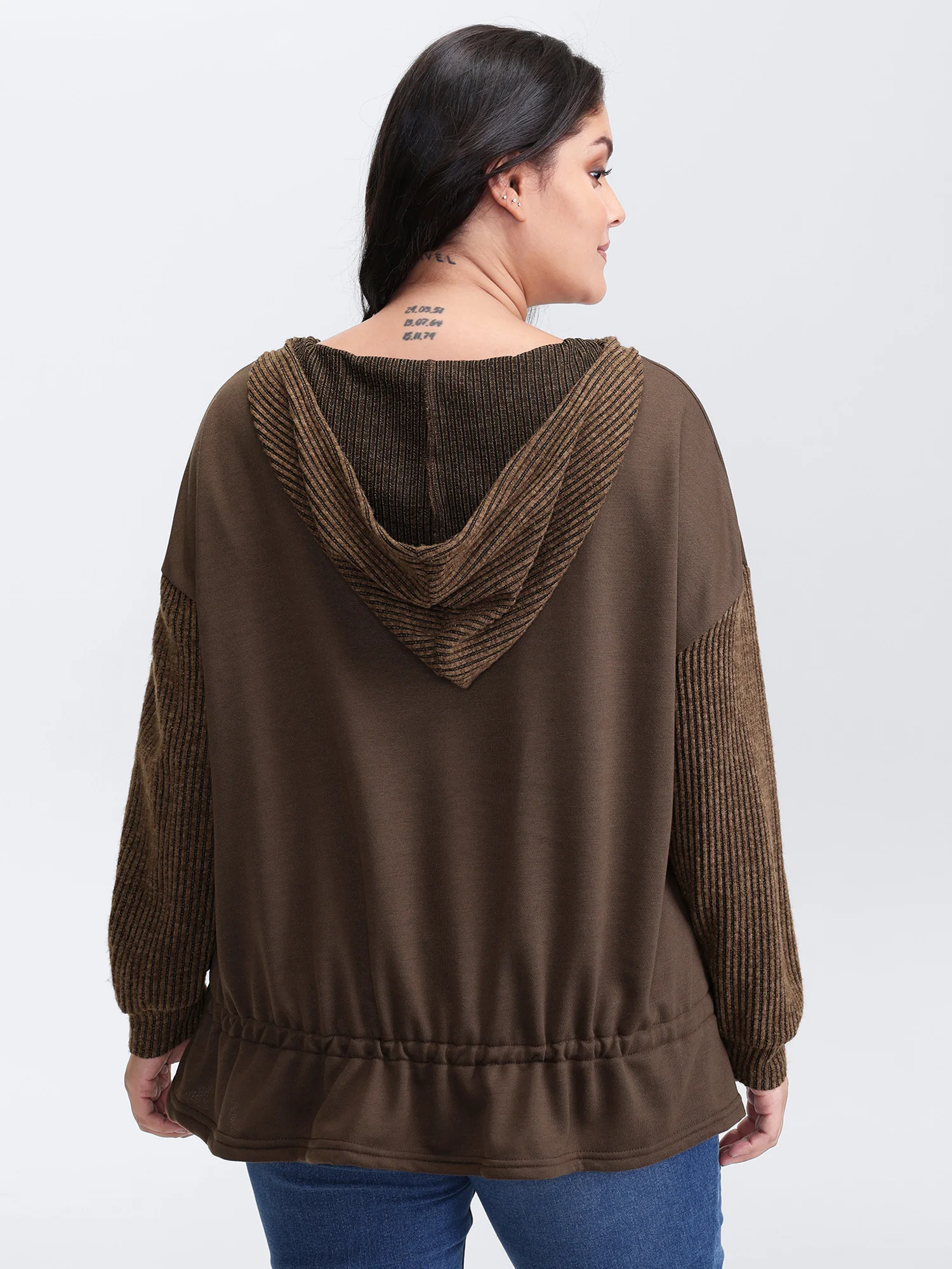 Drawstring Mixed Material Button Hoodie - Image 5