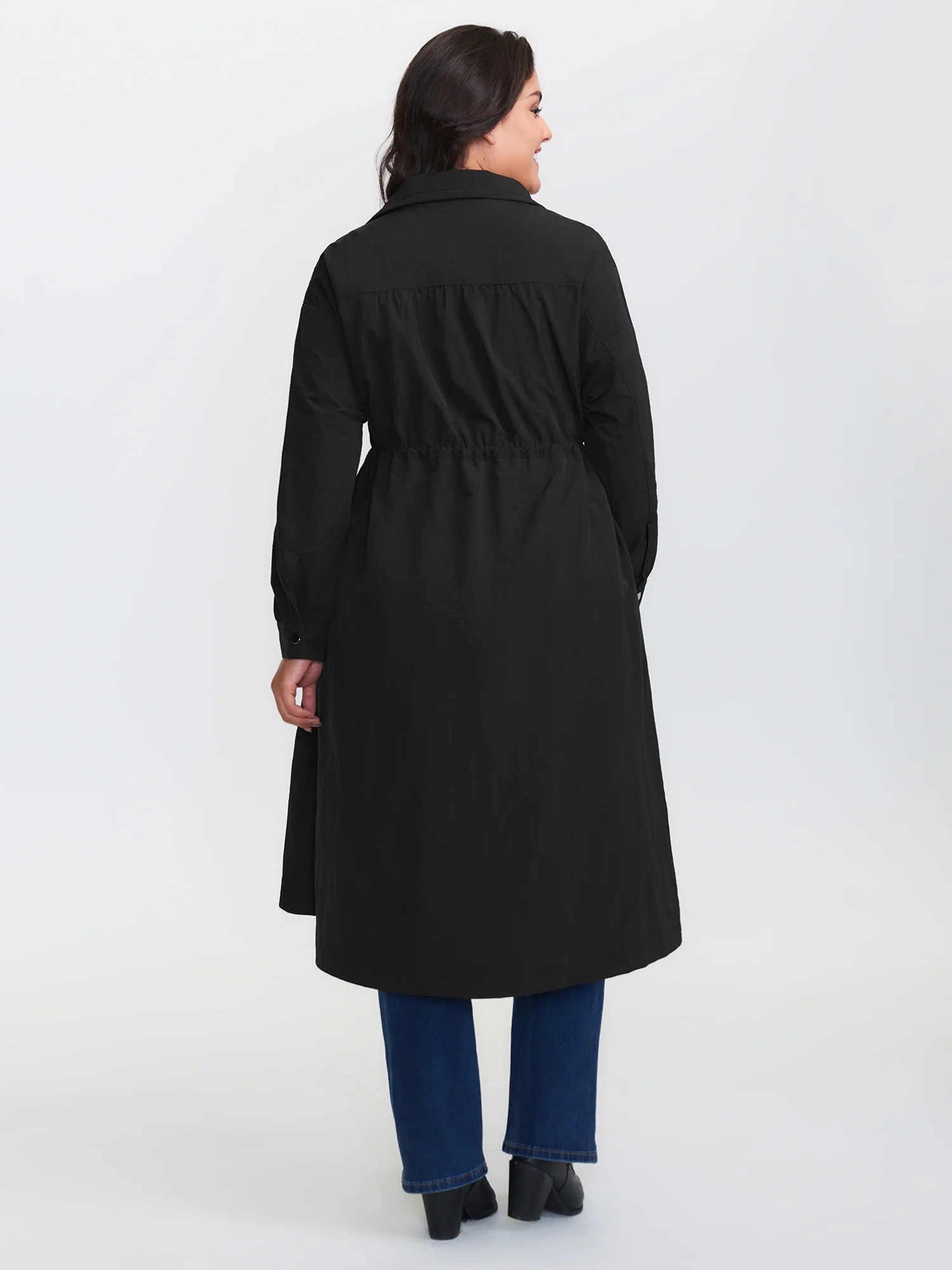 Drawstring Pockets Zipper Long Coat - Image 5