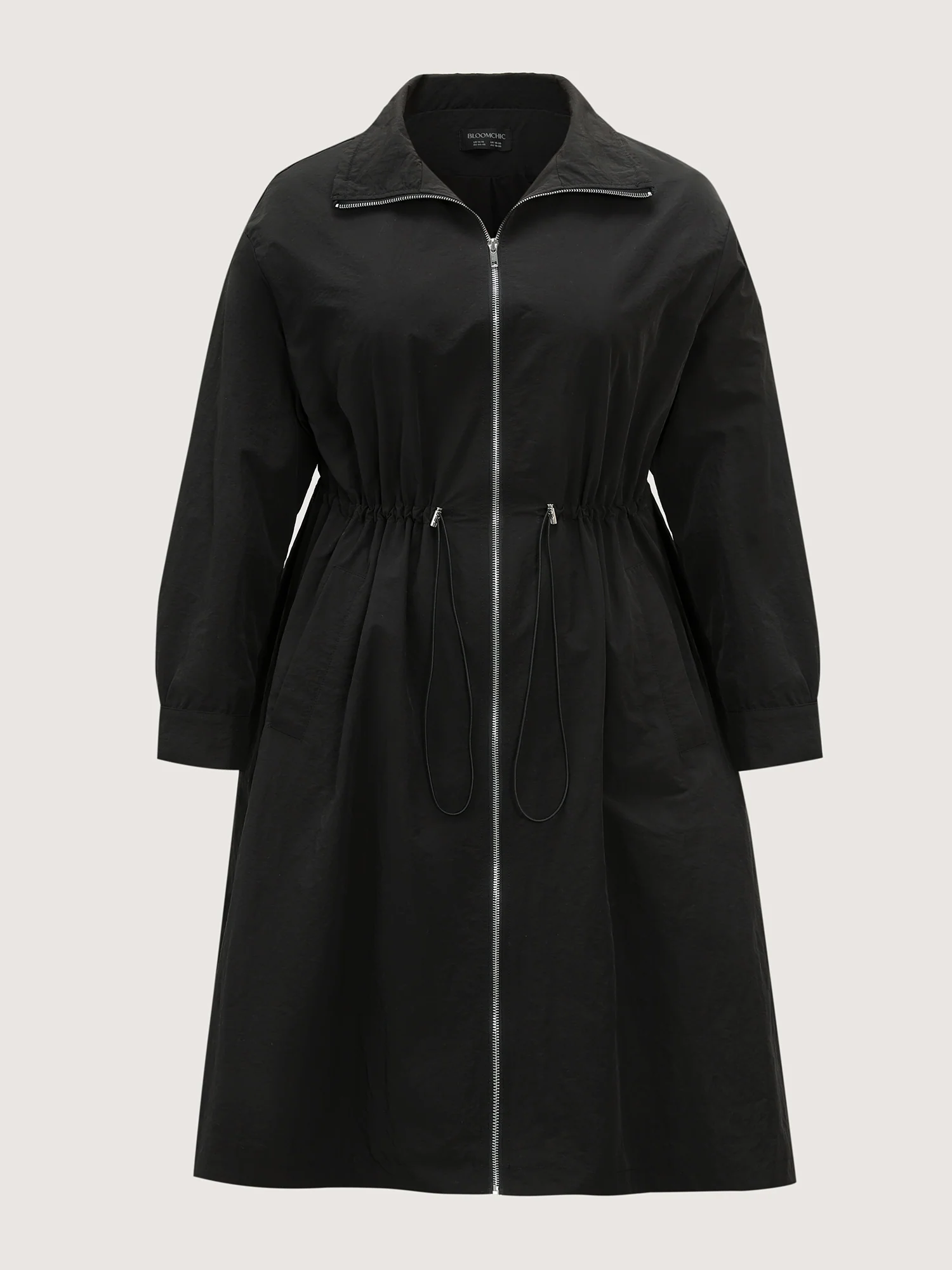 Drawstring Pockets Zipper Long Coat - Image 9