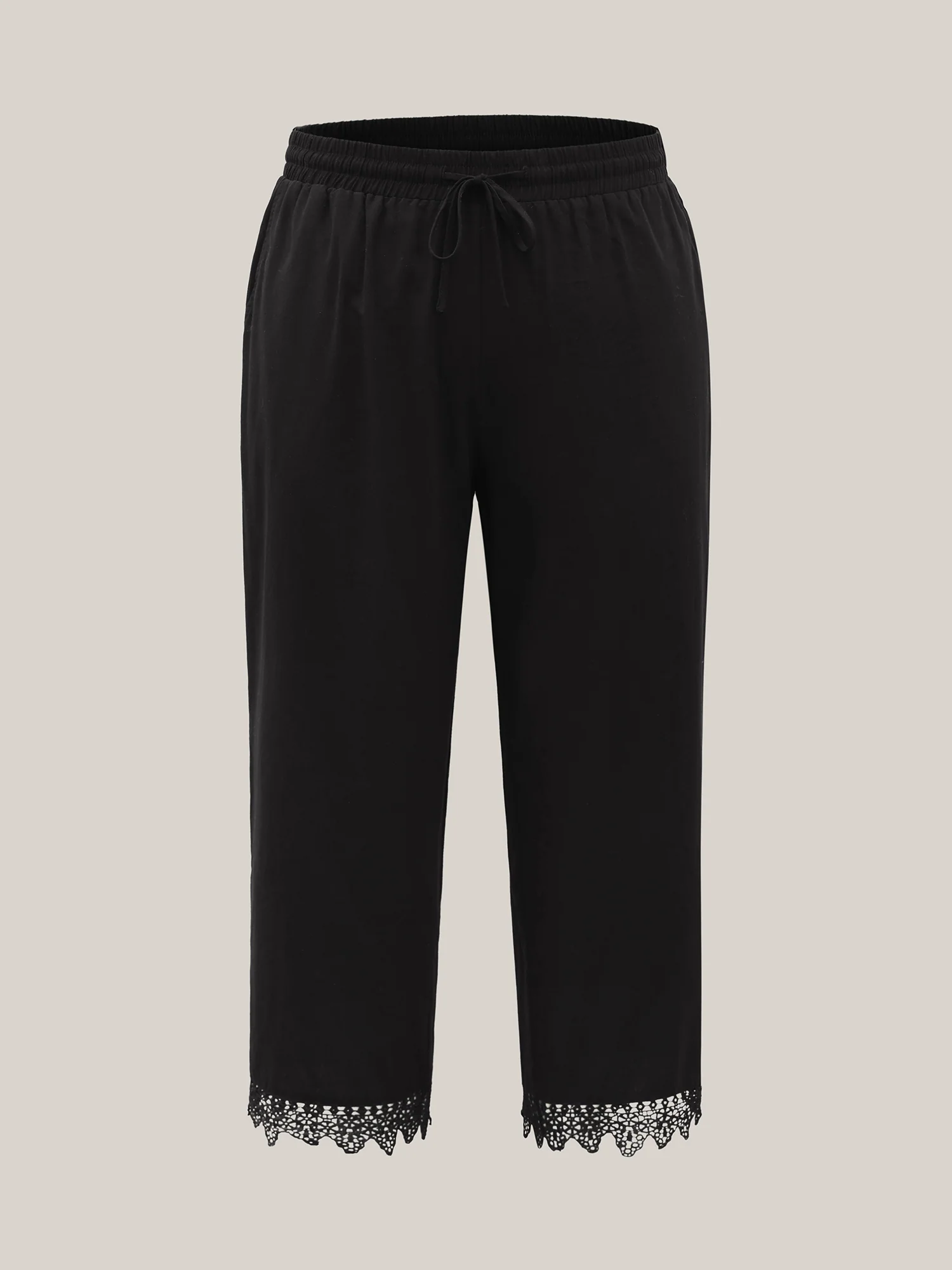 Drawstring Scalloped Lace Hem Pants - Image 7