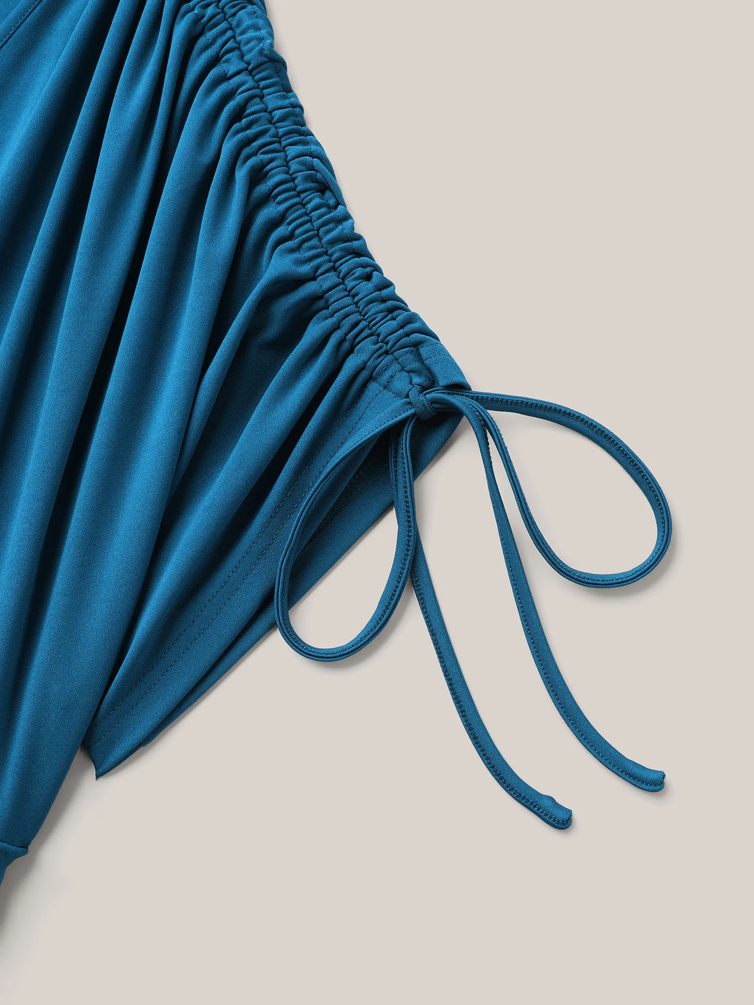 Drawstring Shoulder Surplice Neck Stretchy Midi Dress - Image 5